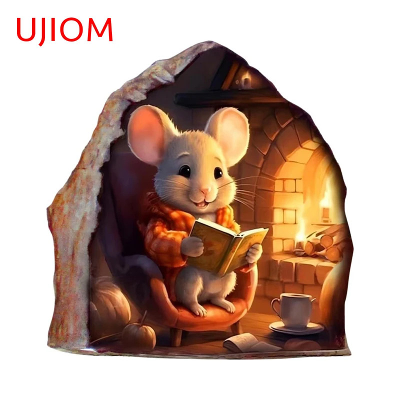 UJIOM Lovely Mouse Hole Wall Sticker Mouse Reading Book in Wall Decal Amusing