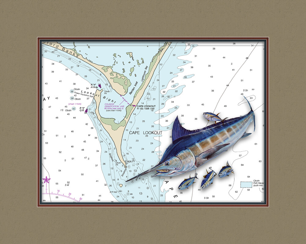 Cape Lookout, NC – Blue Marlin Nautical Chart High Quality Canvas Print