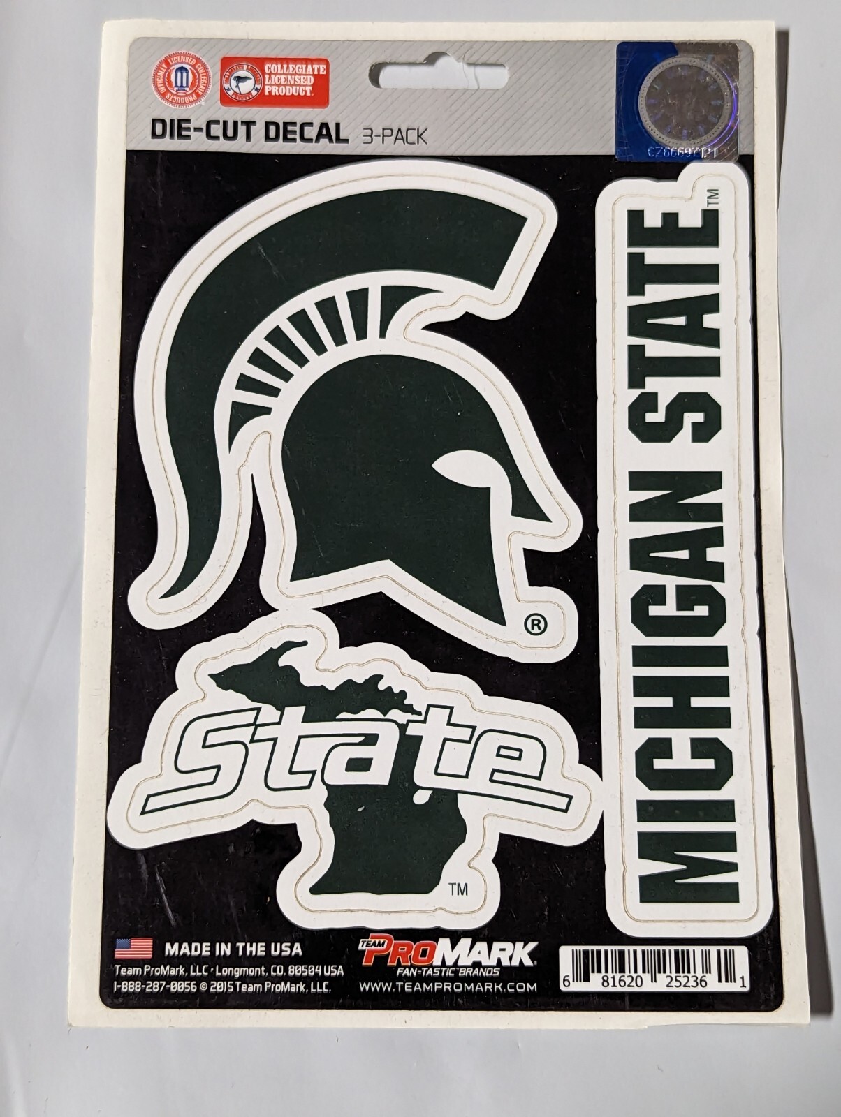 Michigan St Spartans 3-Pack Die-cut Decals Stickers Sheet Measures 5″ x 7″ New!
