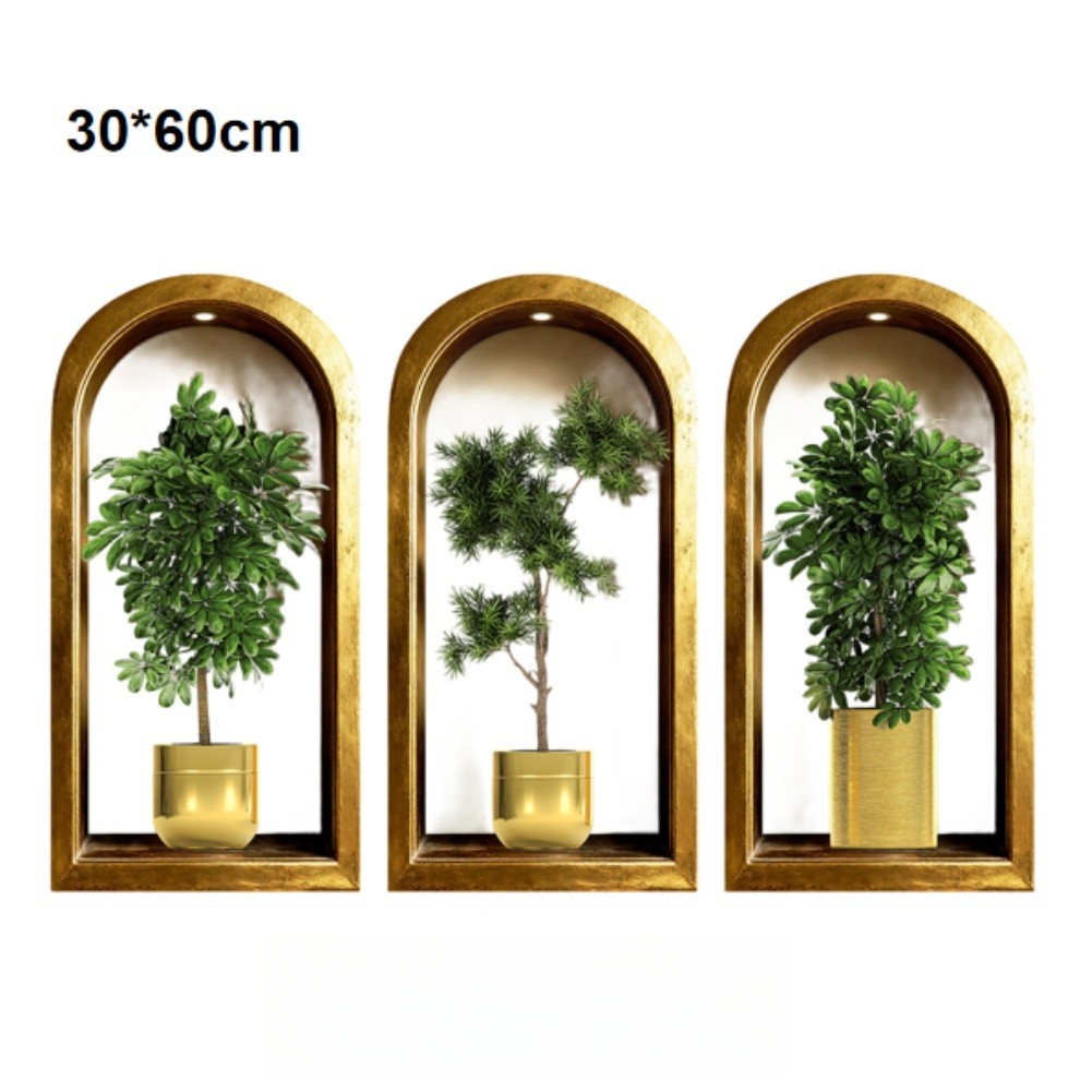 3PCS Green 30x60cm 40x80cm Potted Plant Wall Stickers for Home Decoration