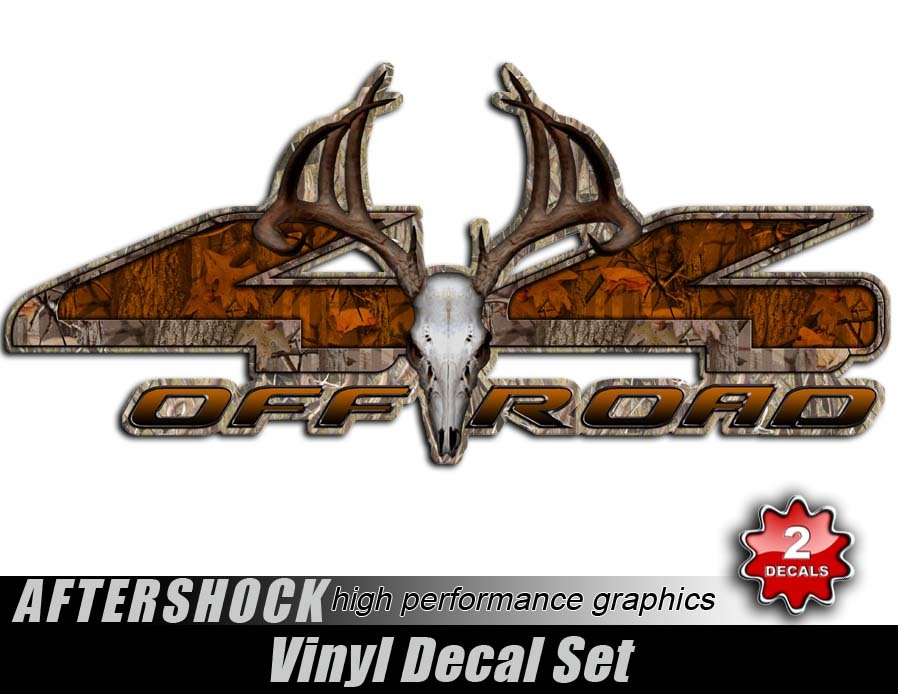 4×4 Camo Orange Deer Skull Truck Decal – Archery Hunting Timber Camouflage