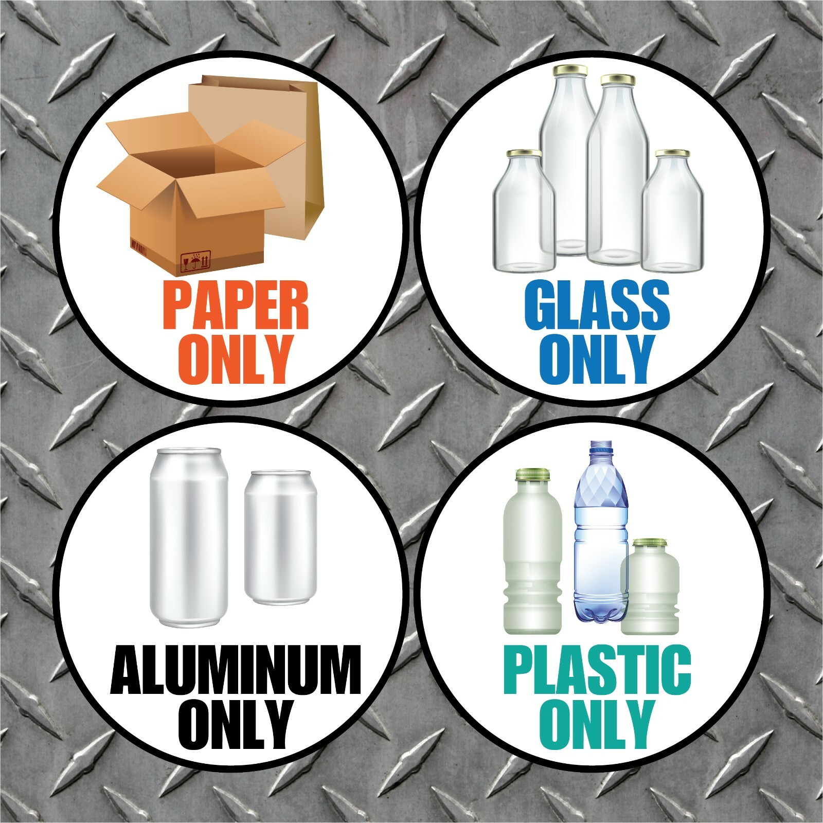 Set of 4″ X 4″ Paper Glass Aluminum Plastic Recycle High Quality Vinyl Decals
