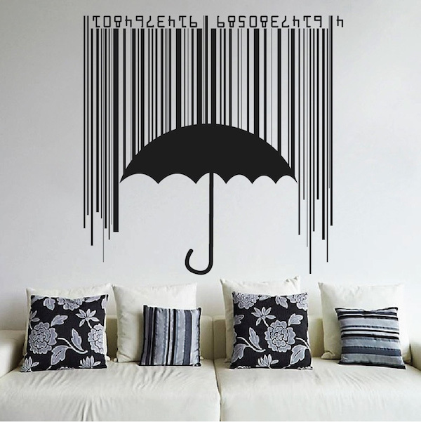 Shieldbrella Wall Decal, Barcode Umbrella Wall Vinyl, Removable Cool Sticker b80