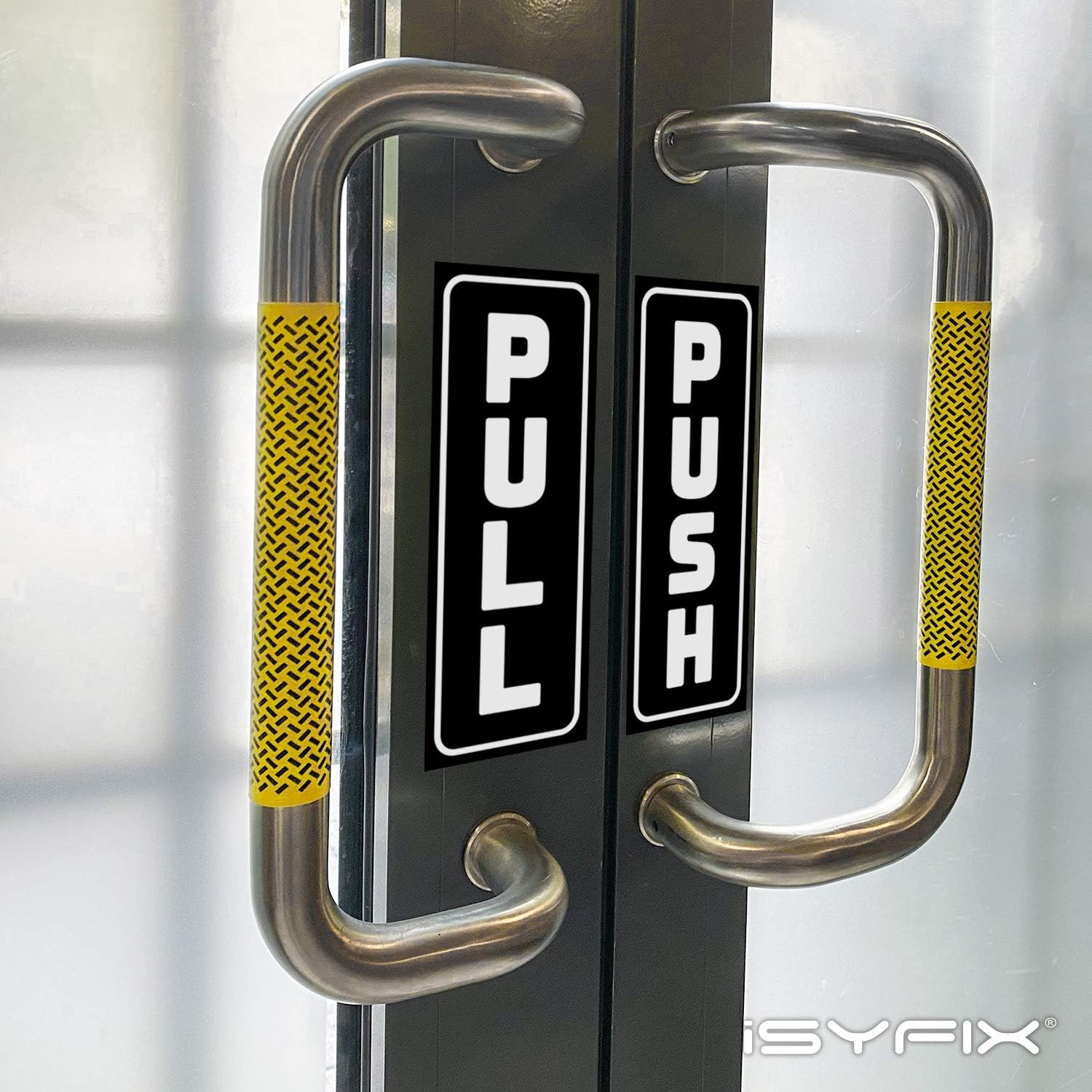 Push Pull Stickers Sign, 2X5 Inch, Black/White, 2 Sets | Vertical Decal, Self-Ad