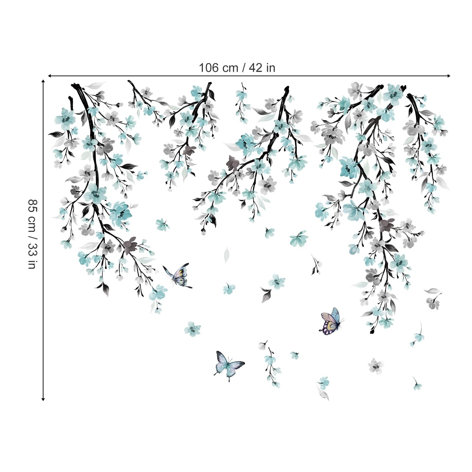 wondever Watercolor Flower Vine Wall Stickers Blue Hanging Floral Tree Branch…