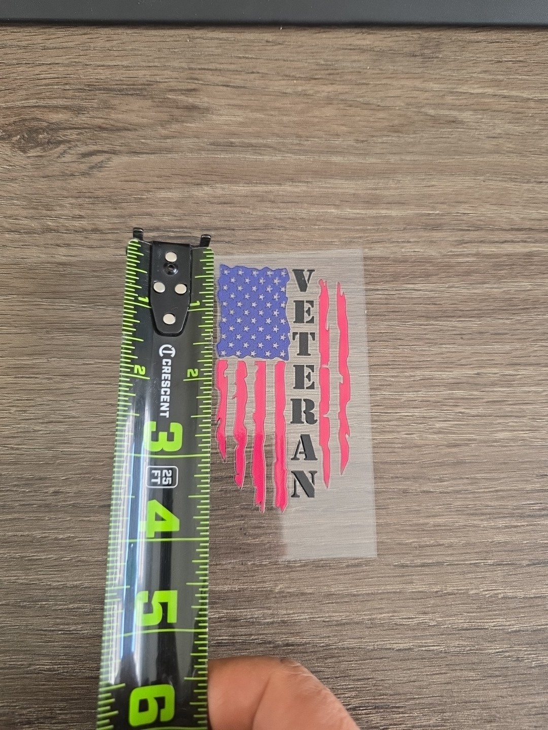 US Veteran Torn Flag Draped Raised UV DTF Sticker Decal In Color 3.5in X 2.5in
