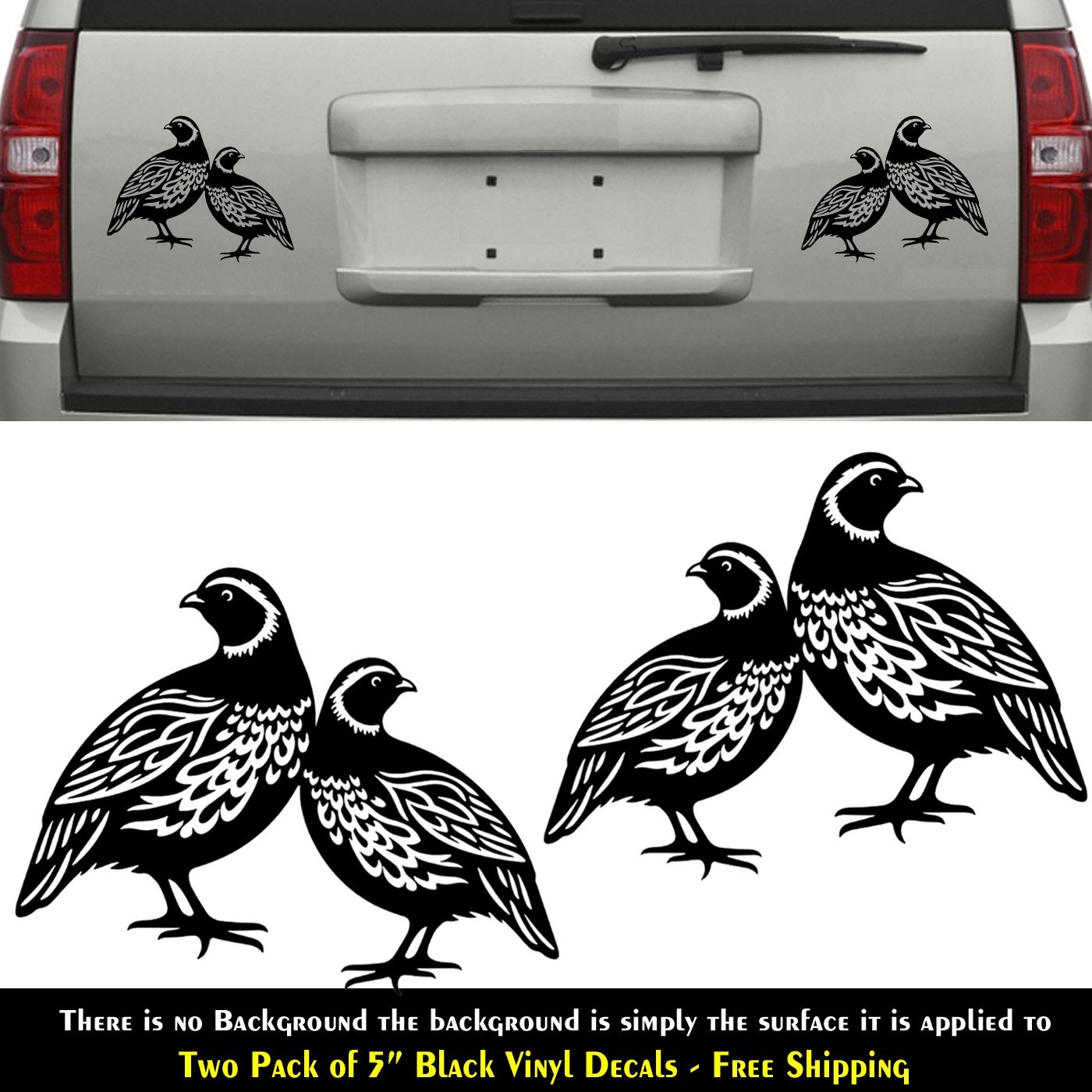 Quail Pair Wild Bird Hunting Two 5″ Black Vinyl Decals Vehicle Any Flat Surface