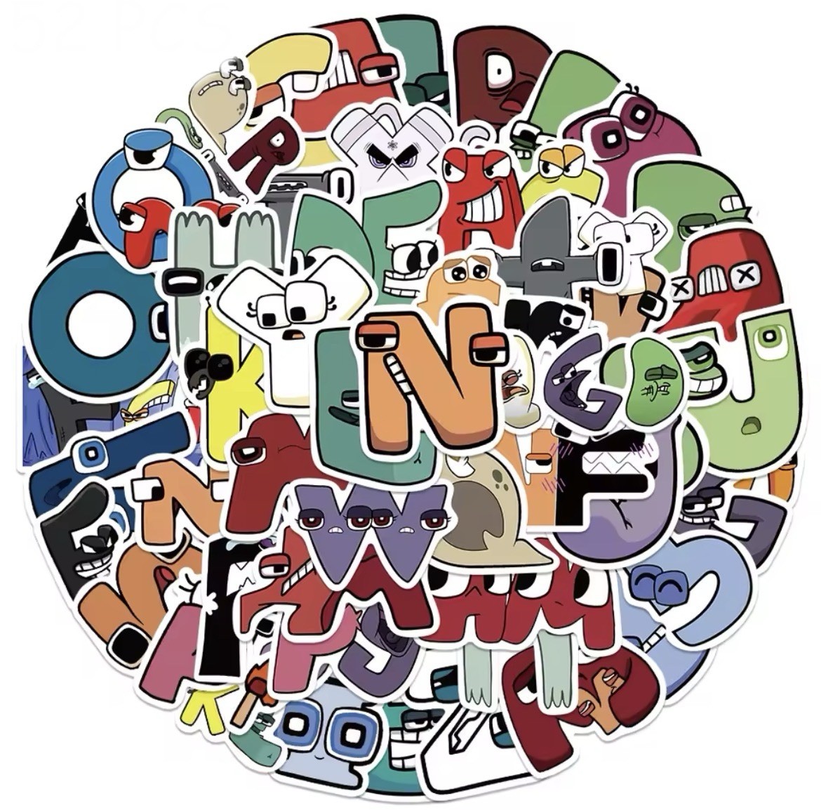 Letter Style Stickers 50pk Alphabet Funny Face Mix Matte Stickers FREE SHIPPING