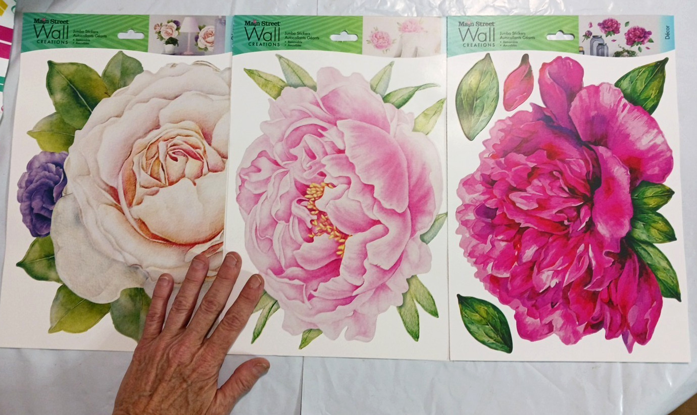 Wall Decals 10″ Flowers. Rose + Pink. 3 sets. Peel and stick floral decorations