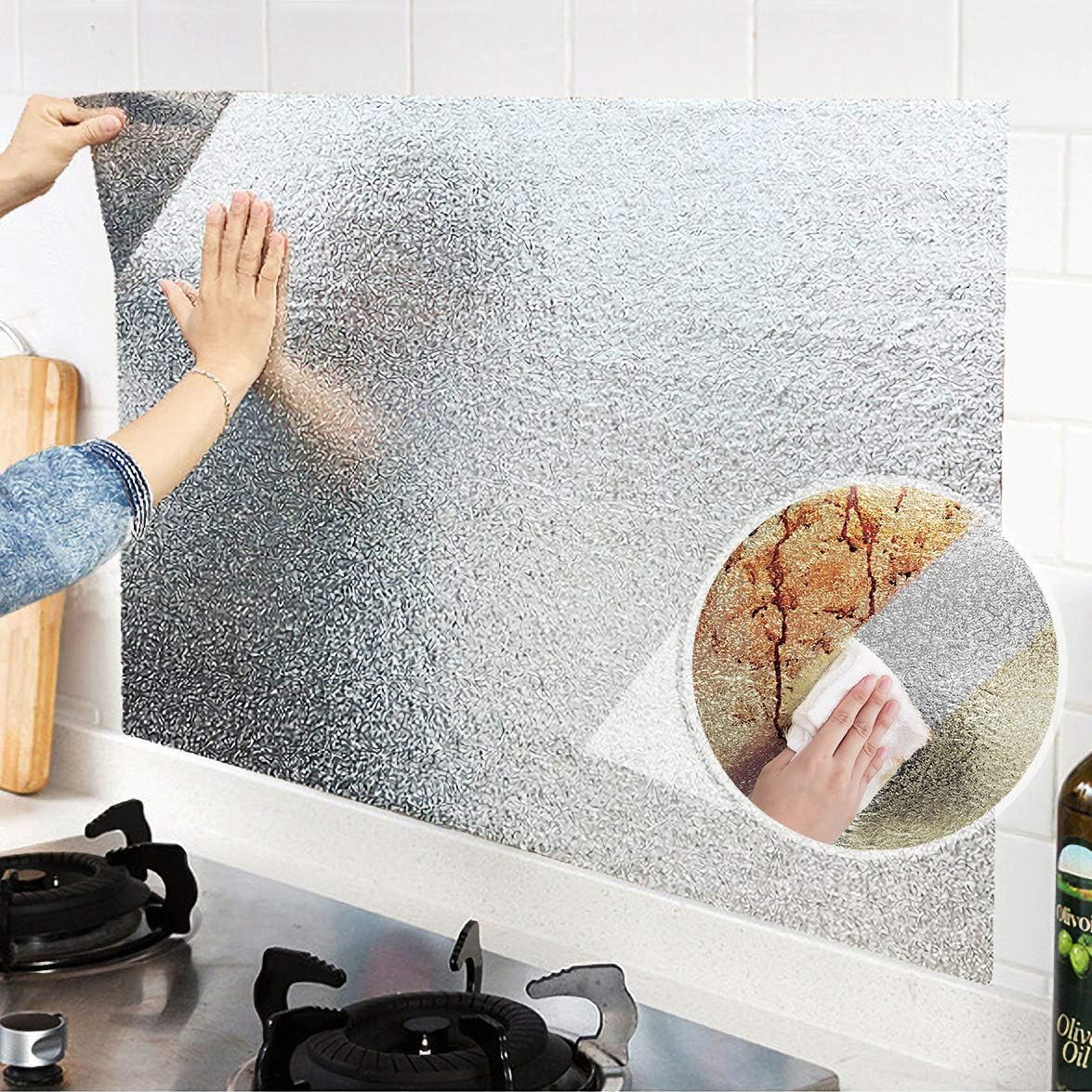 Livelynine Silver Contact Paper for Kitchen Oil Proof Waterproof Sticker Aluminu
