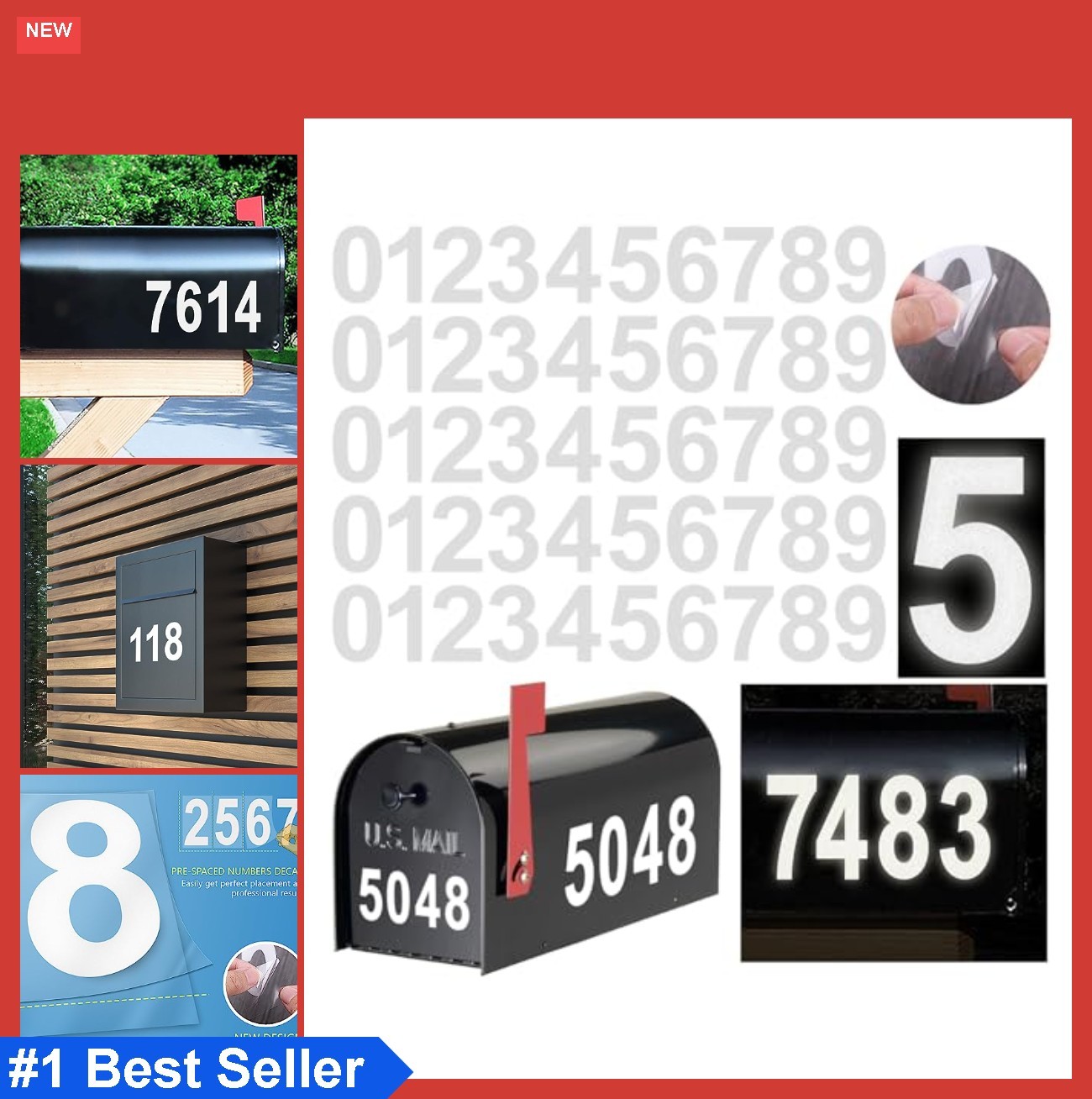 Reflective Mailbox Numbers Sticker Waterproof Vinyl 2 Inch 5 Sets Self Adhesive