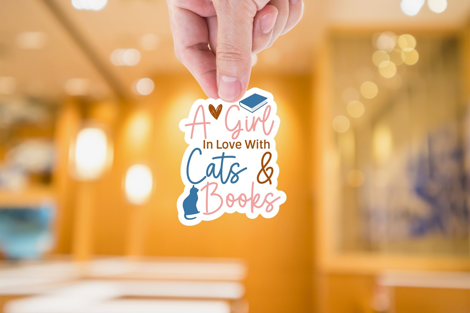 A Girl In Love With Cats & Books Sticker, Cute, Waterproof, Laptop