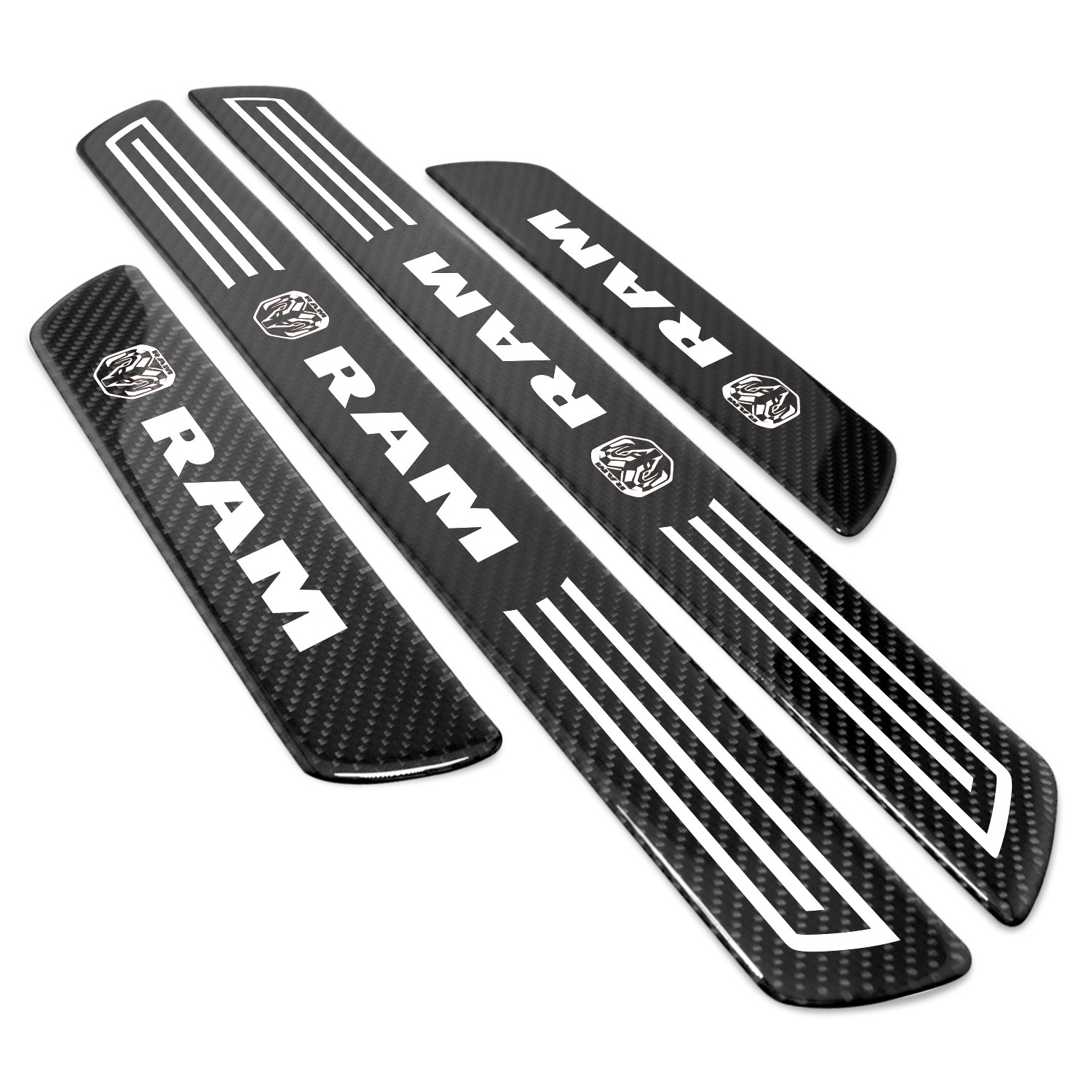 RAM 2019 up X-Large Black Carbon Fiber 4 Pcs Universal Door Sill Plates