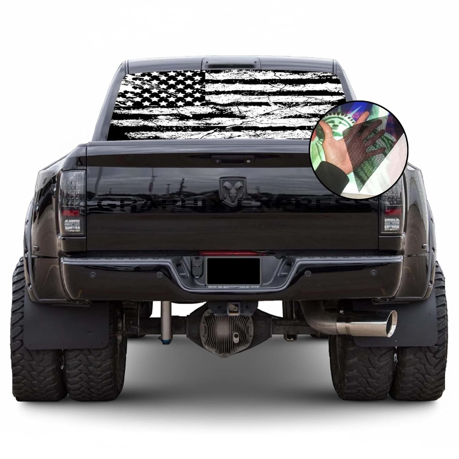 GRAPHIX EXPRESS Truck Back Window Graphics – Black and White American Flag Decal