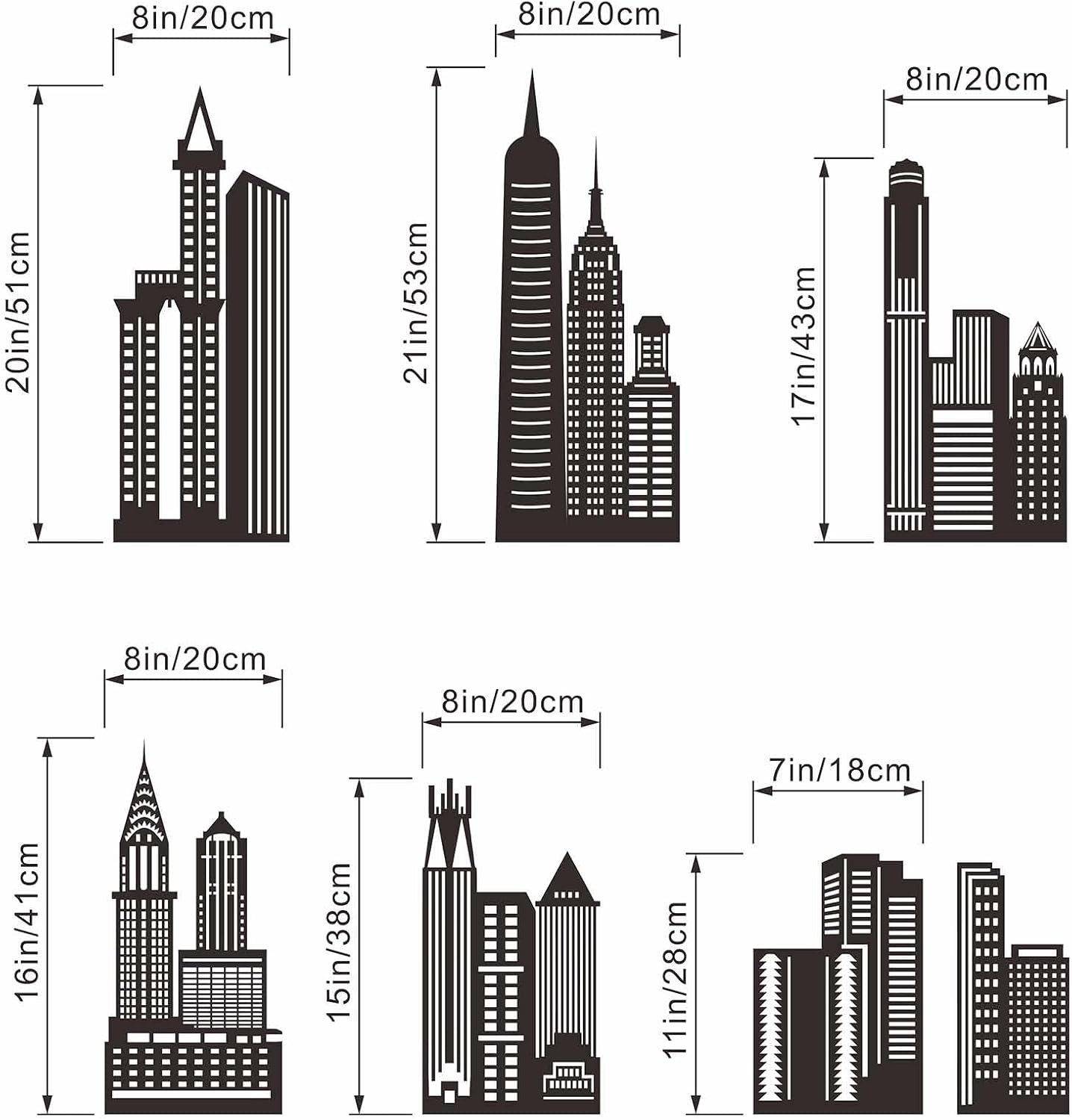 Black City Skyline Wall Stickers – City Building Silhouette Wall Decals – Boys N