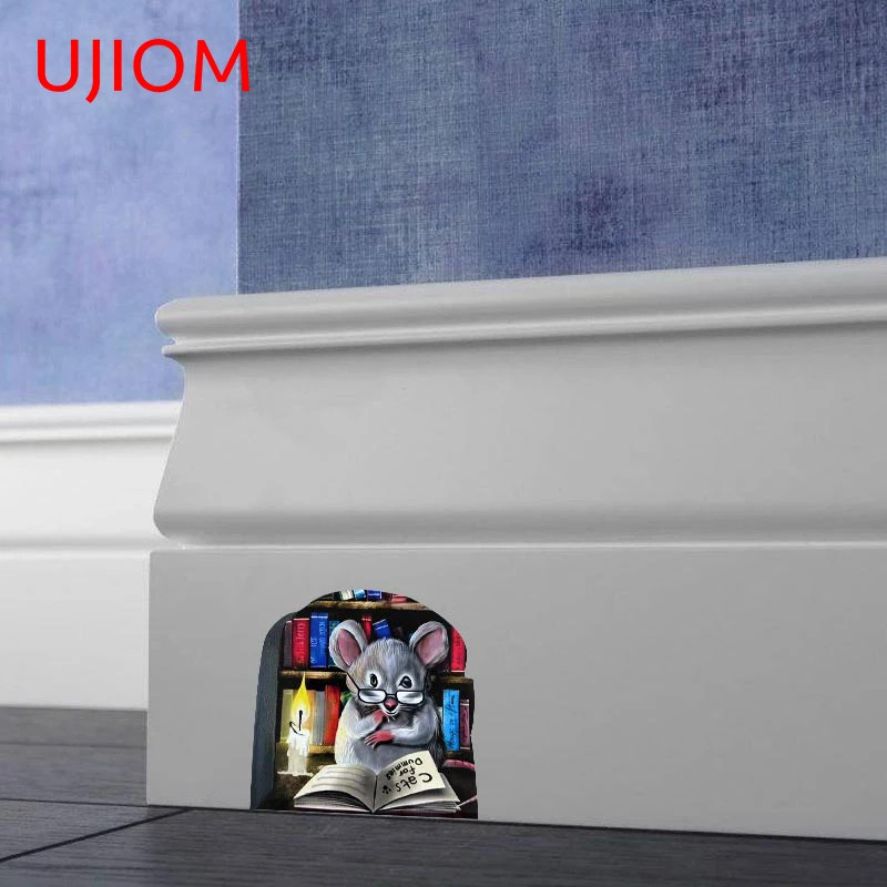 UJIOM 13cm Cartoon Mouse Hole Wall Endearing Stickers Interesting Kitchen Decals