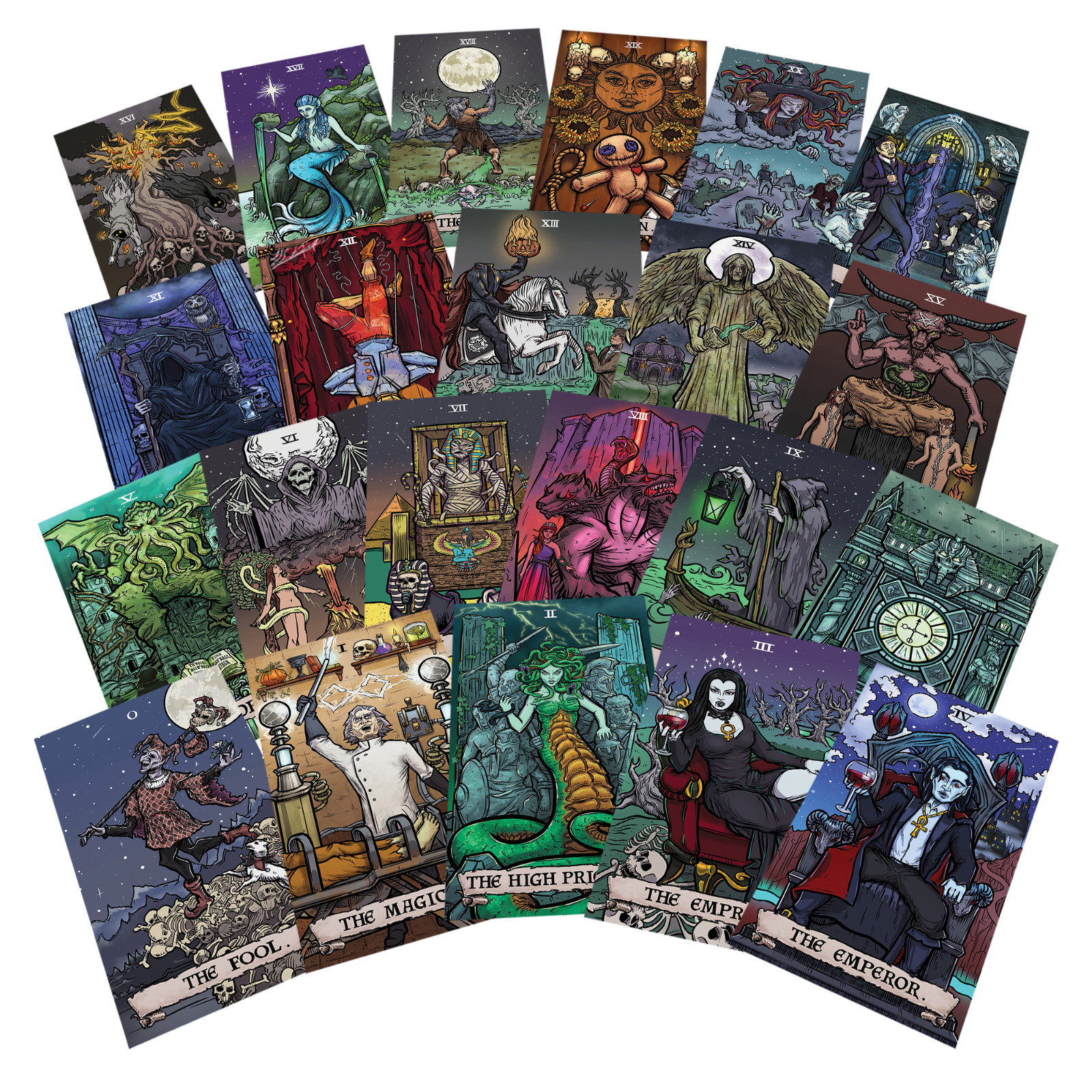 Terror Tarot Card Sticker Pack – Gothic Halloween Horror Stickers (3″ x 1.85″)