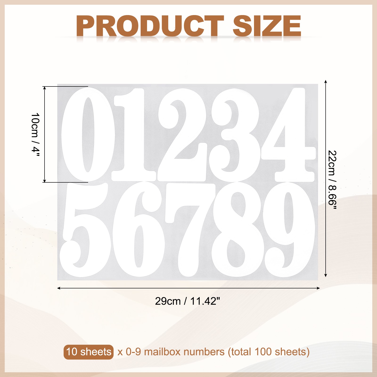 100 Pcs 10 Sheets Mailbox Numbers for Outside, 4 Inch White Number Sticker