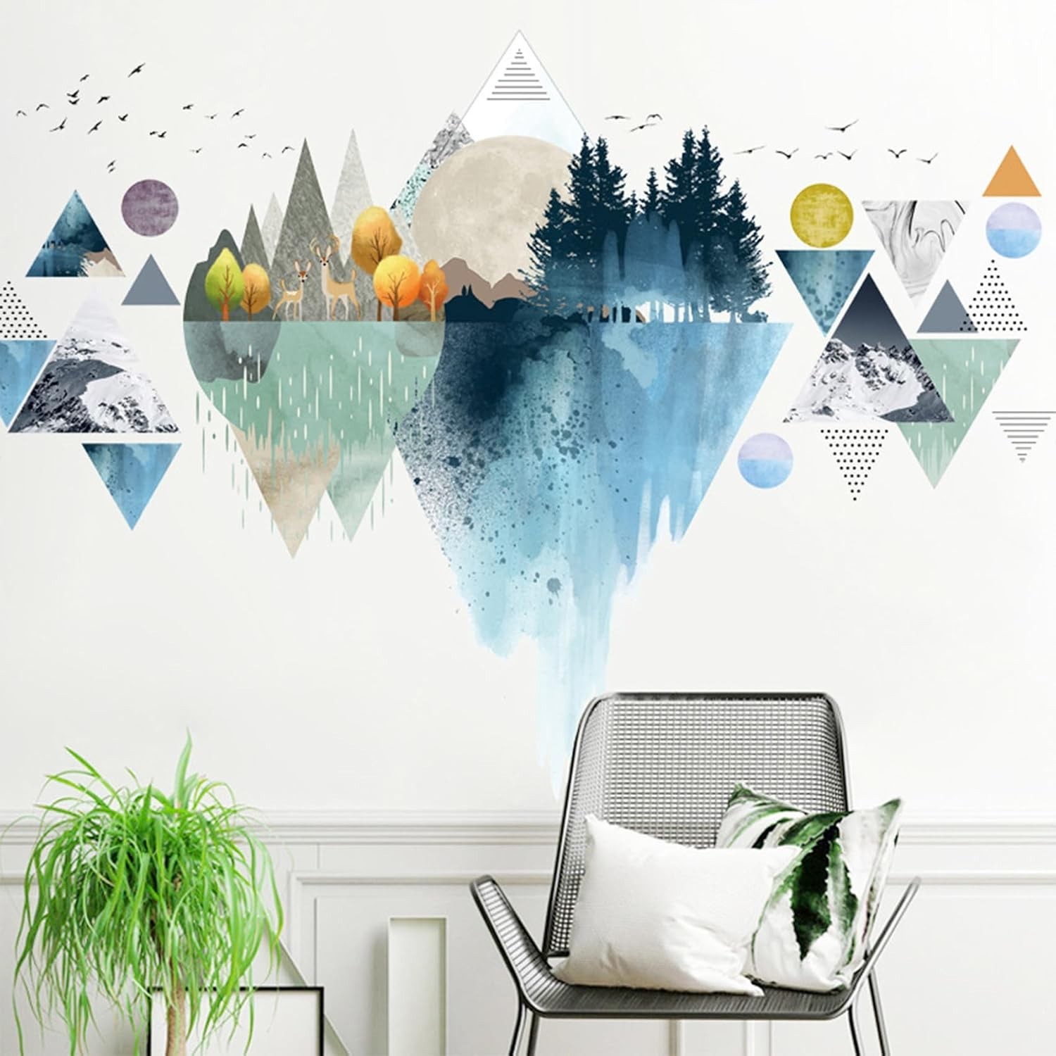 Wall Stickers Mountain Decal Geometric Removable Nursery Home Decor Blue