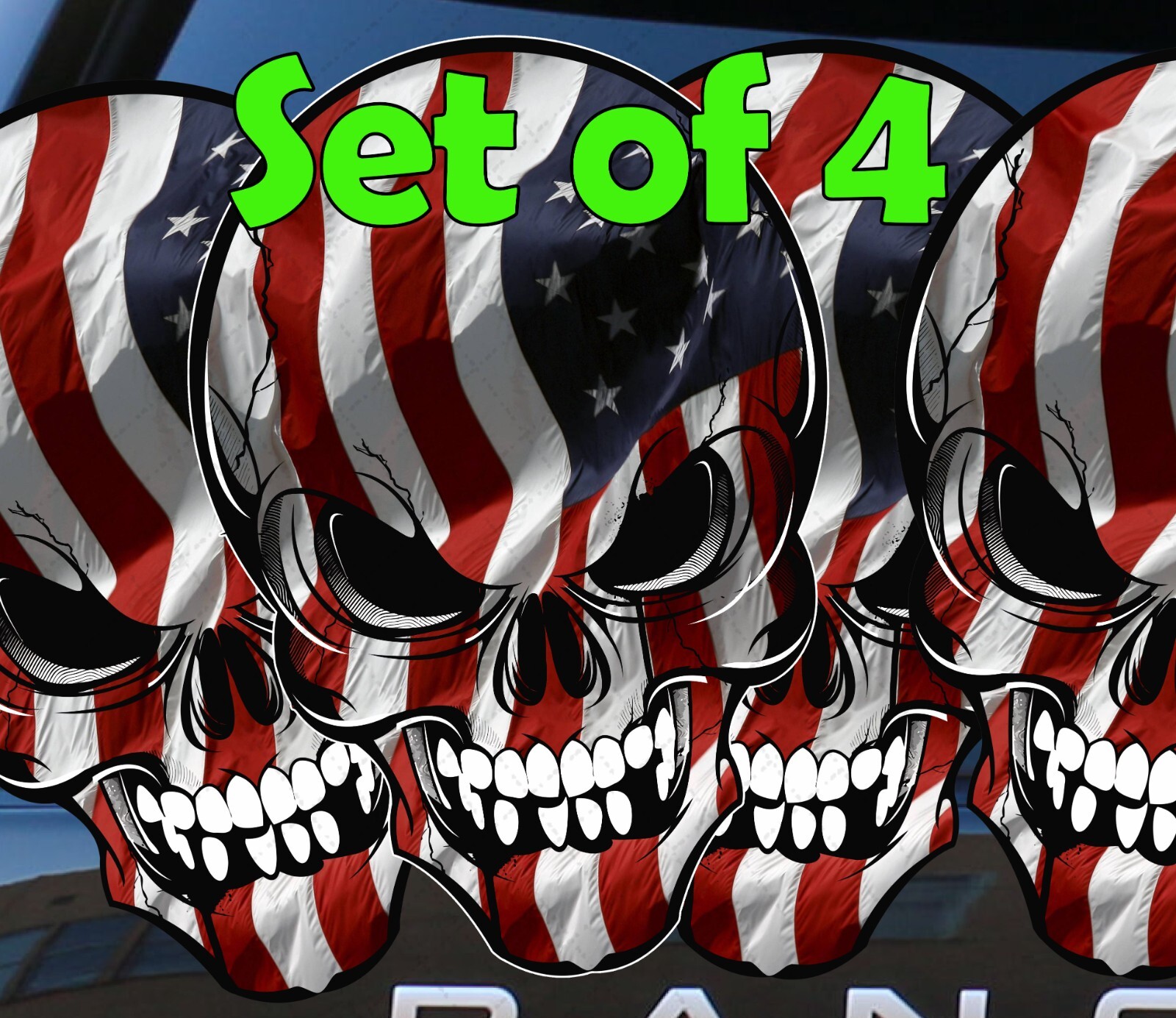 Set of 4 Flag Skulls – Hard Hat Stickers – Union Electrician Ironworker Welder