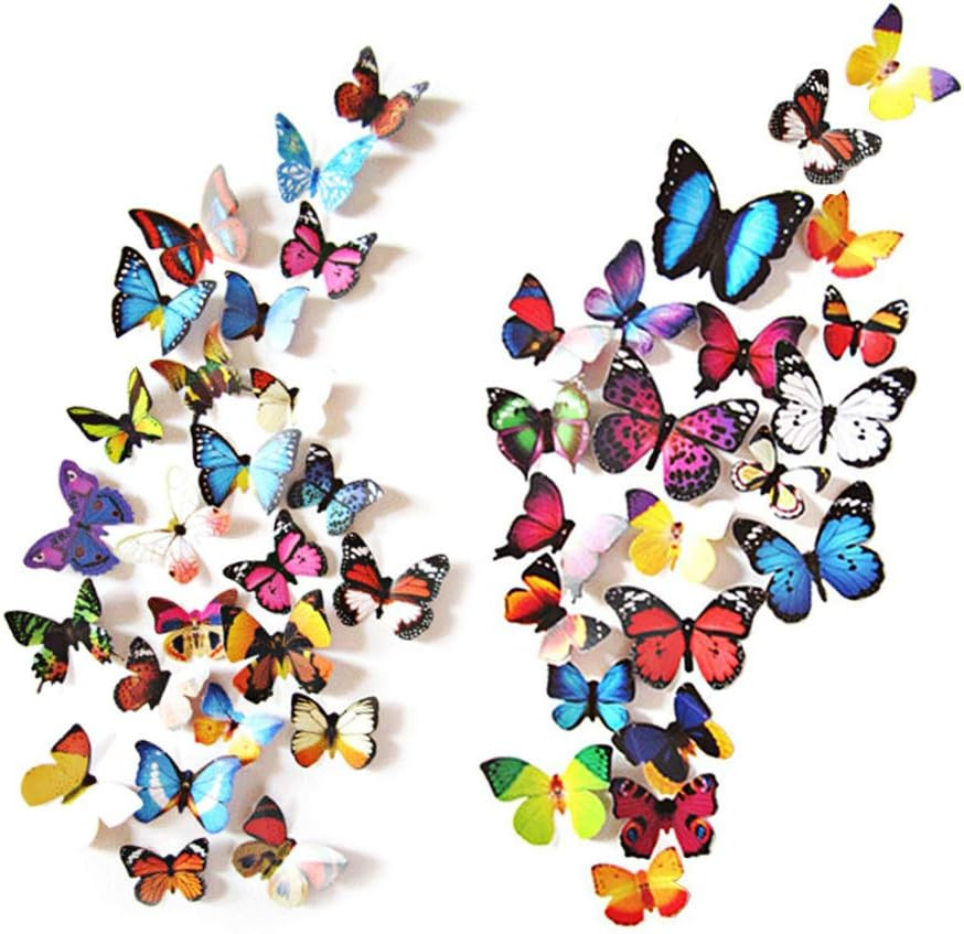 80Pcs Butterfly Wall Decor – Plastic Butterflies Wings Foldable Removable Waterp
