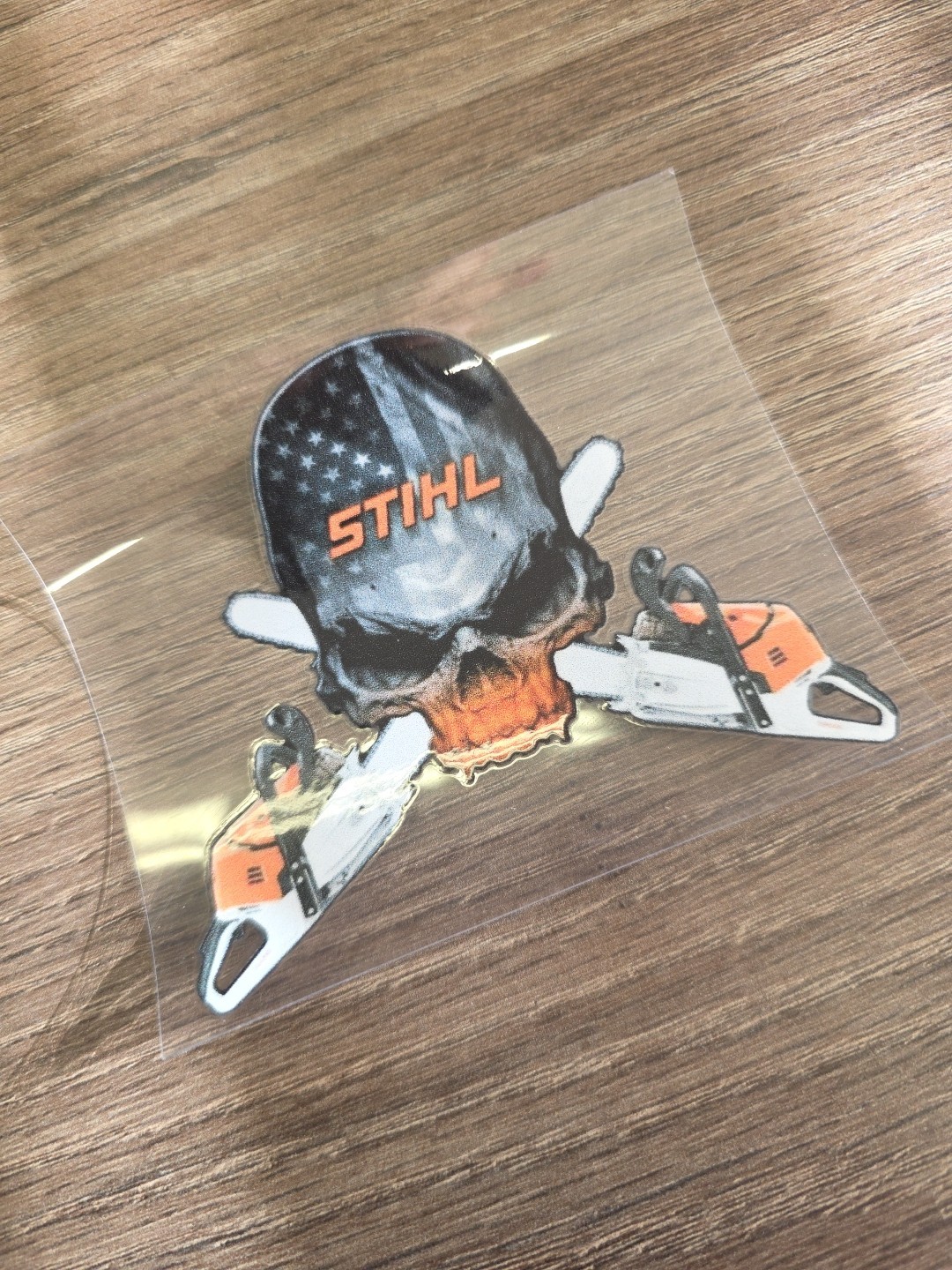 Chainsaw Logger Skull Arborist Cross Bones UVDTF Decal Made In USA Waterproof