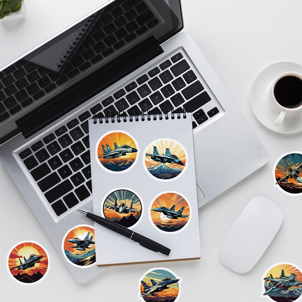 50 Pcs Stickers Fighter Jet Aircraft Cars Fridge Luggage Skateboard Phone Laptop