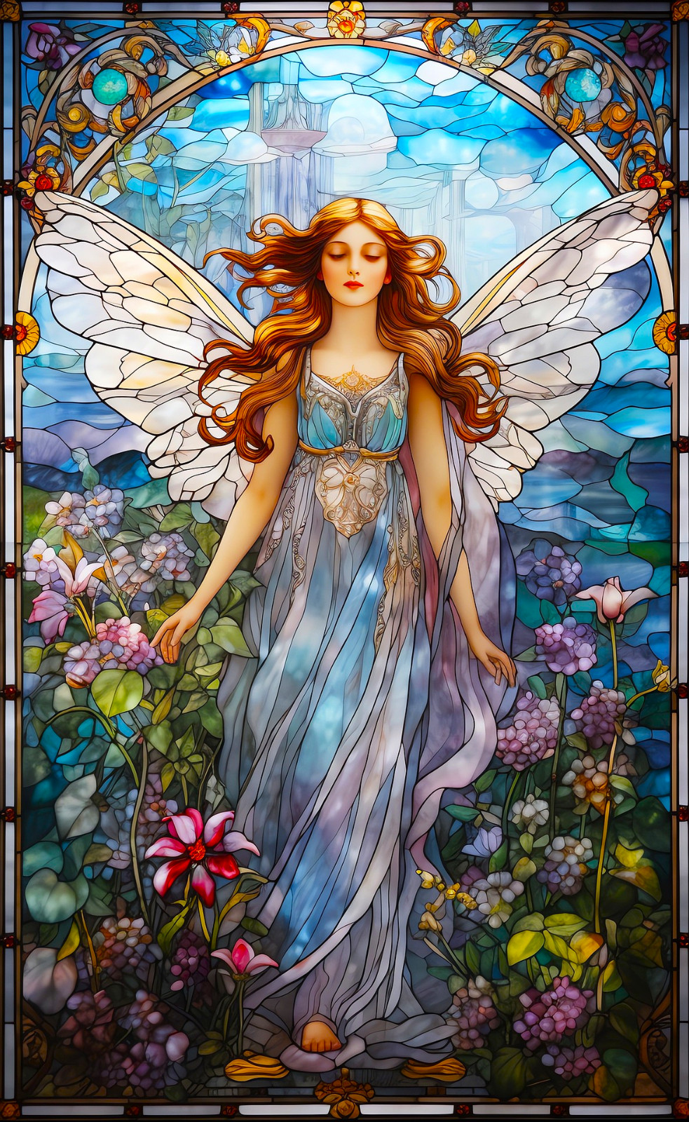Angel Fairy Faux Stained Glass WINDOW CLING Size 10.6″ Repositionable Vinyl