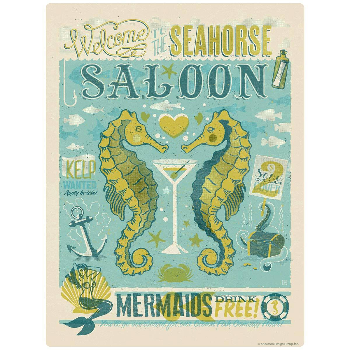 Seahorse Saloon Mermaids Drink Free Decal Peel and Stick Decor