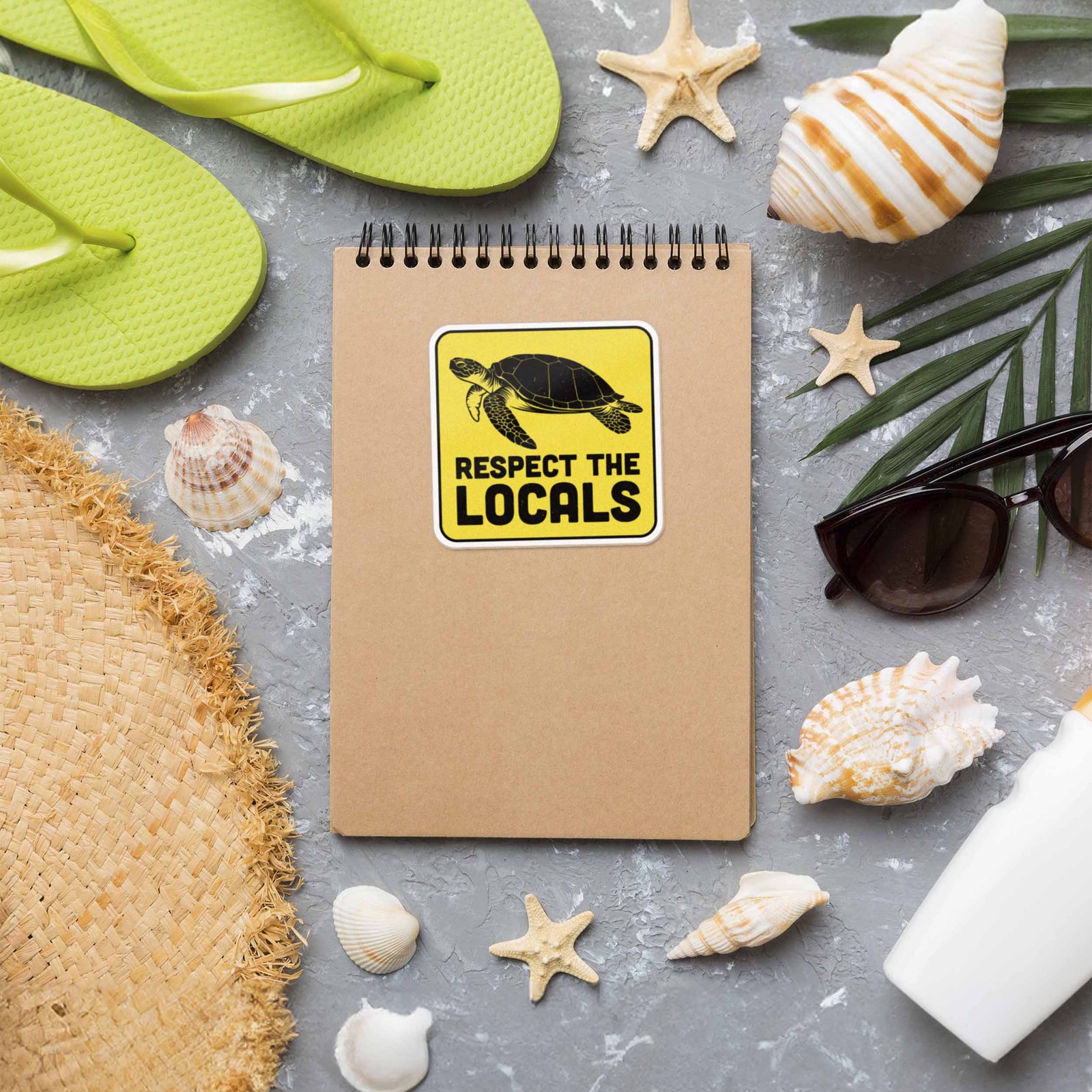 Respect the Locals Sea Turtle Sticker – Funny Beach Decal for Laptop