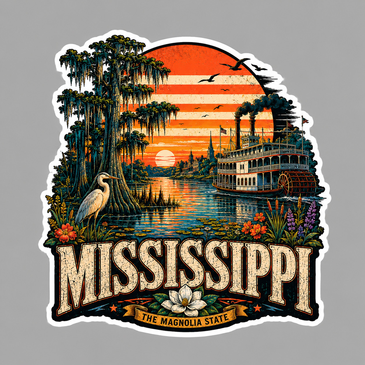 Mississippi Sticker Vinyl Decal Riverboat Magnolia State Bayou Southern Travel