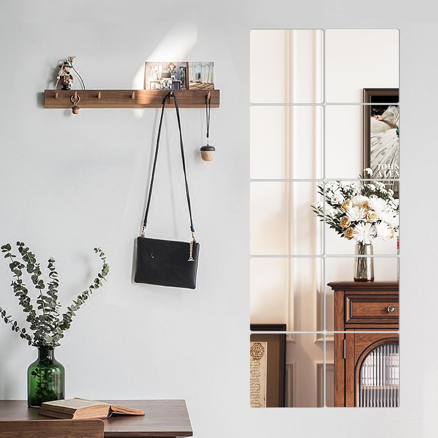 LXCREAT 4 Pack Peel and Stick Mirrors for Wall, Self Adhesive Square Acrylic