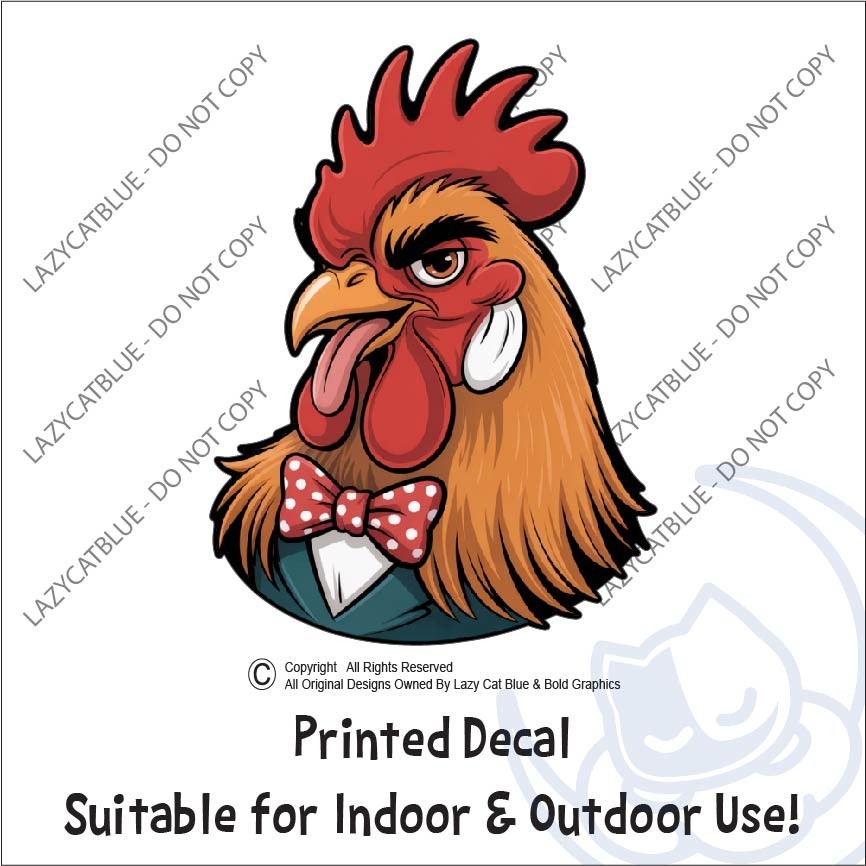 Fancy Rooster Decal Sticker Chicken Cluck Farm Life Country Caw Suit Bowtie Coop