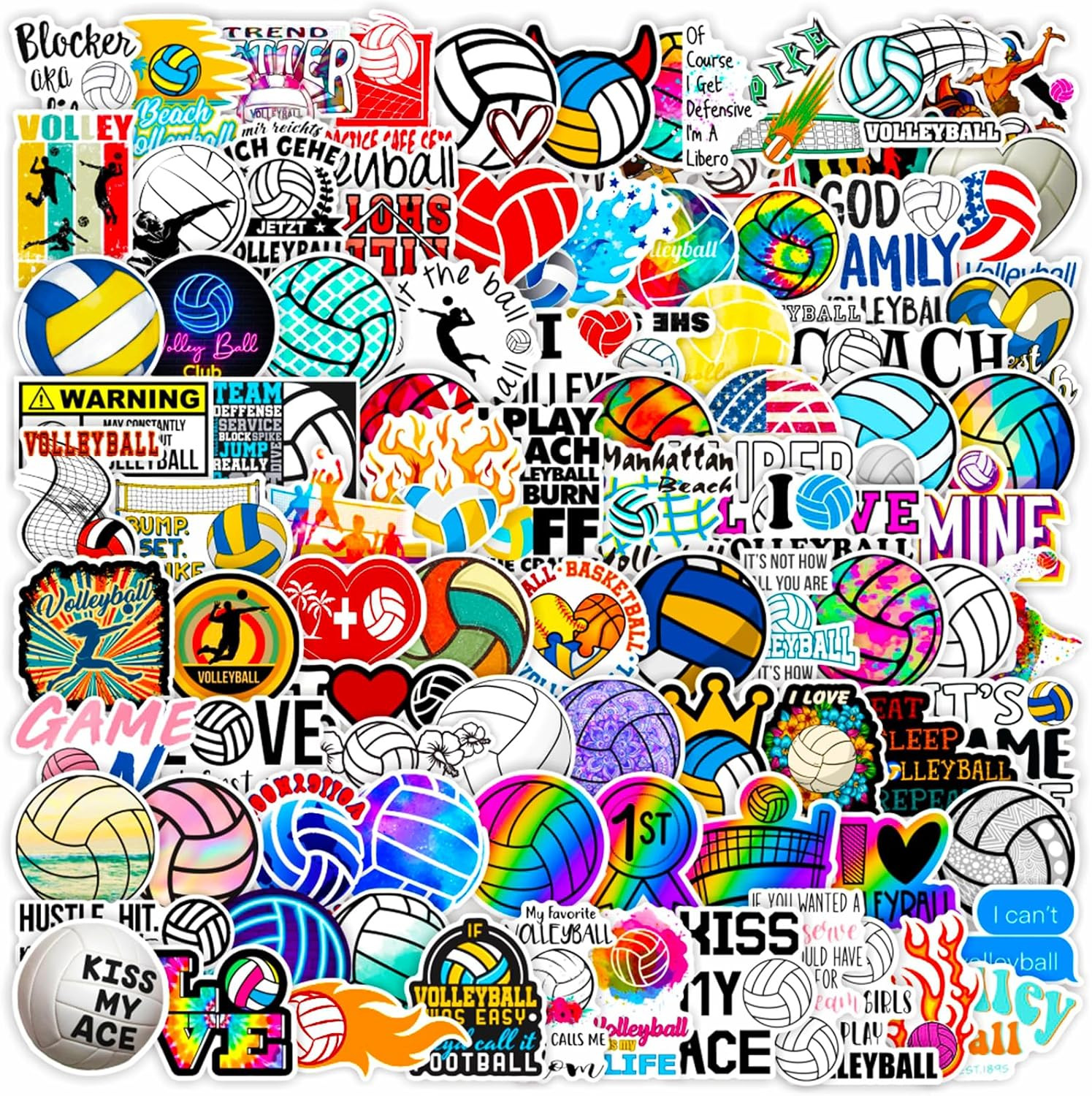 Volleyball Stickers Pack, 100PCS Vinyl Waterproof Volleyball Sports Stickers for