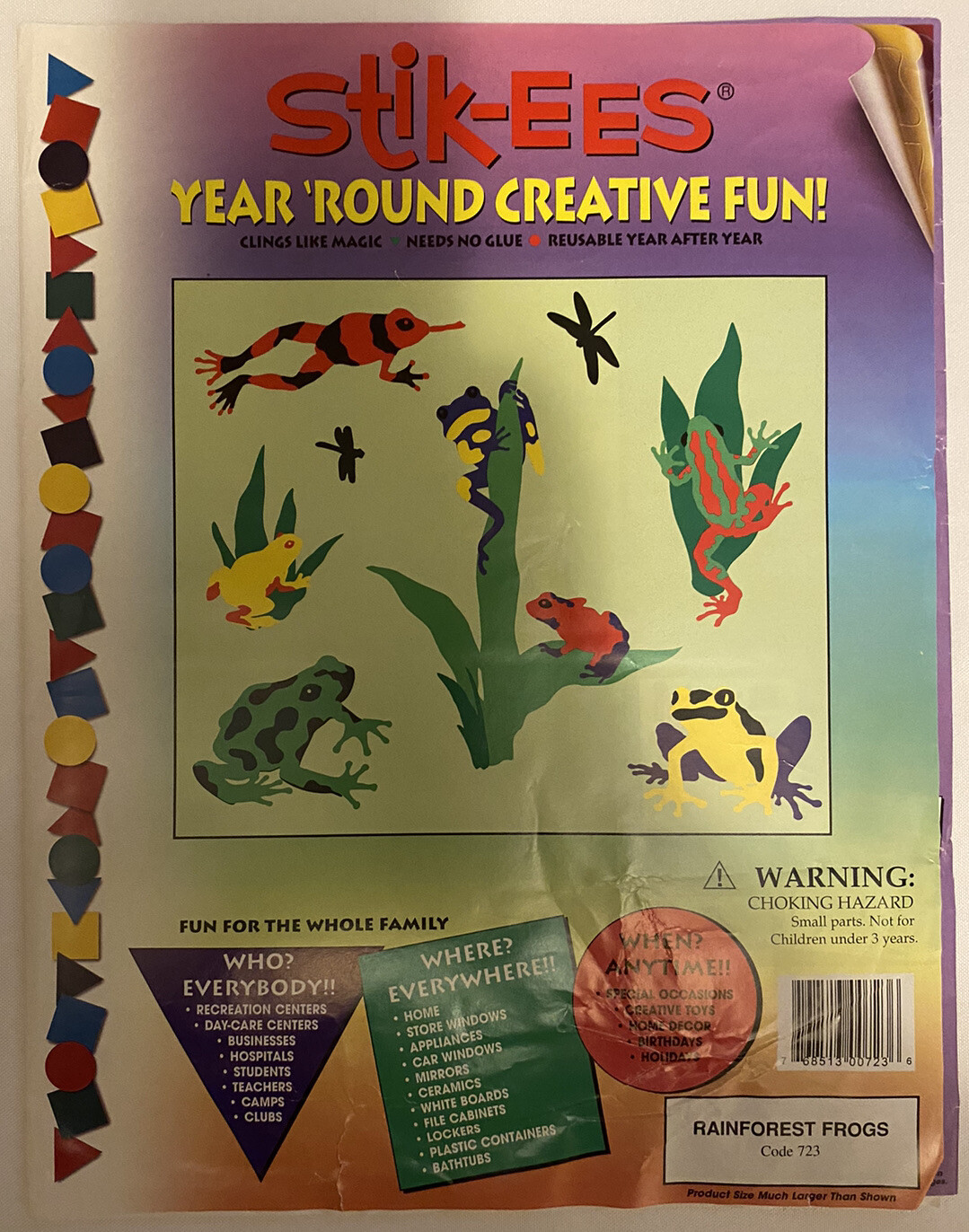 Rainforest Frogs with 7 colorful Vintage Stik-EES Vinyl Decals Window Clings NEW