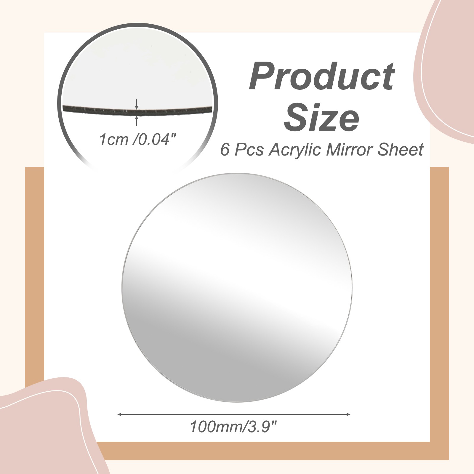 6Pcs Acrylic Mirror Sheet, 3.9″ Circle Self Adhesive Mirror