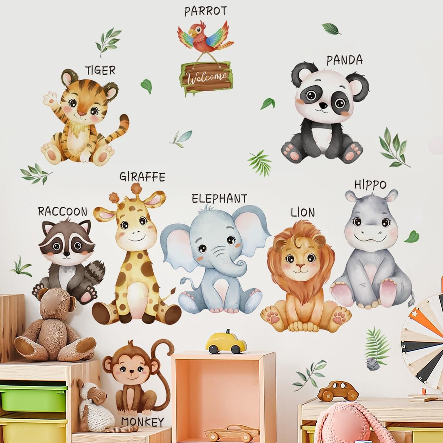 Large Safari Animals Educational Wall Decals Jungle Animals Wall Stickers Lio…