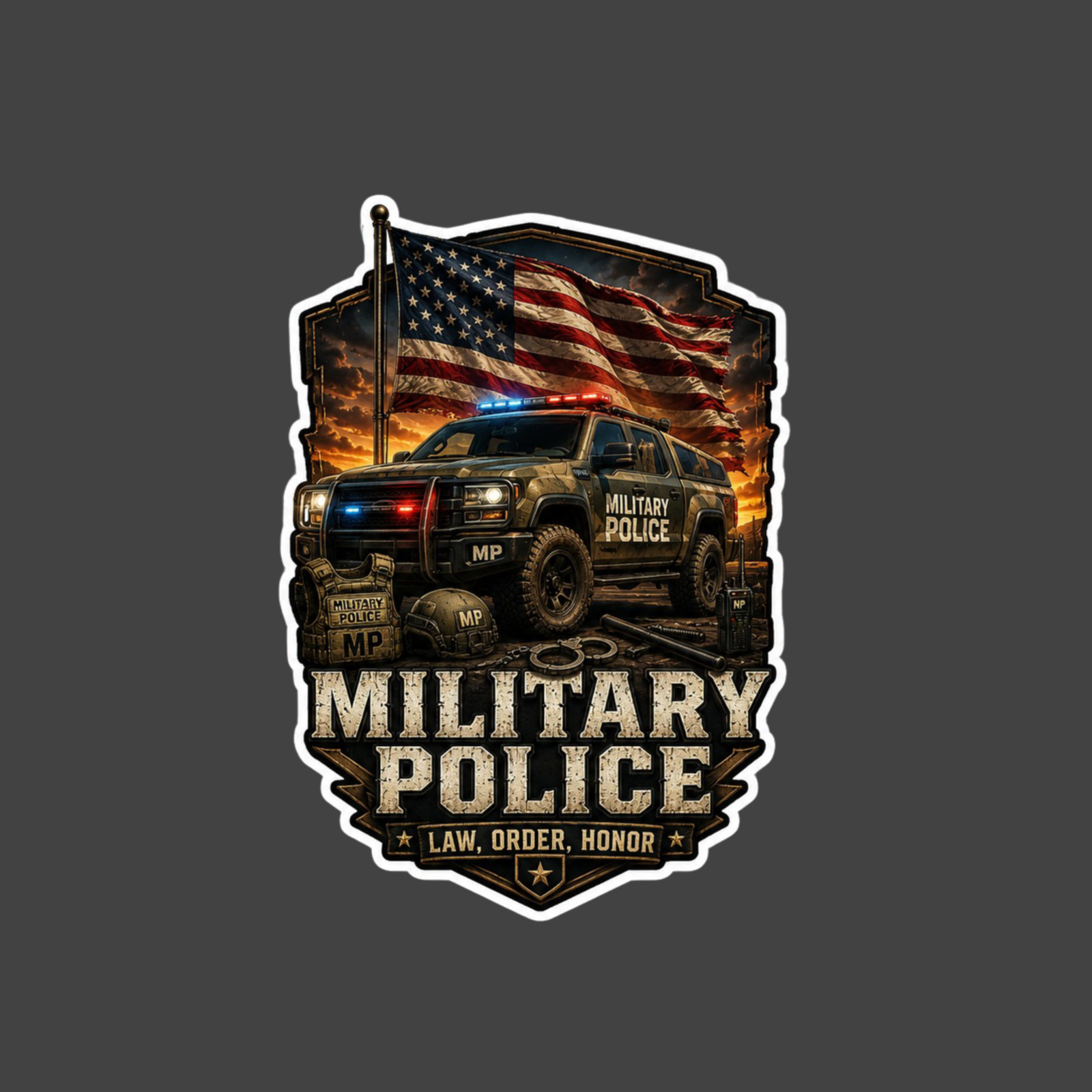 Military Police Sticker Vinyl Decal Law Order Honor MP Patrol Truck Veteran