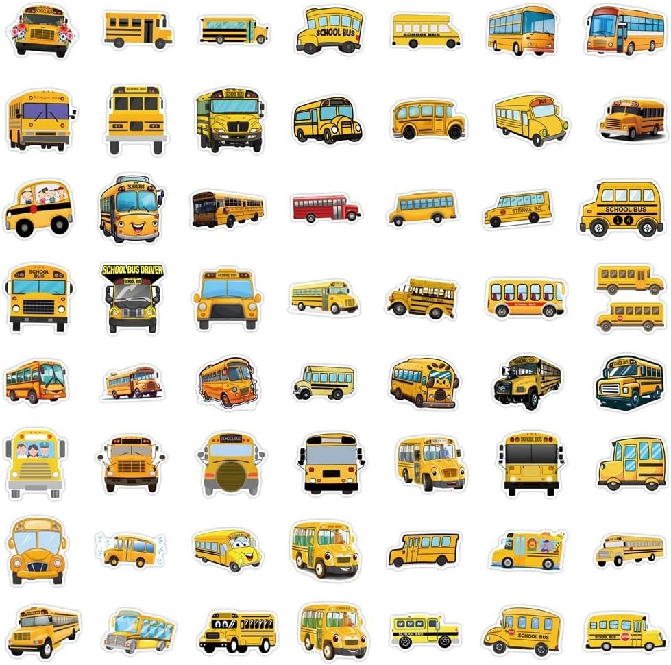 School Bus Stickers 55pc Yellow Vinyl Decals Kids Teens