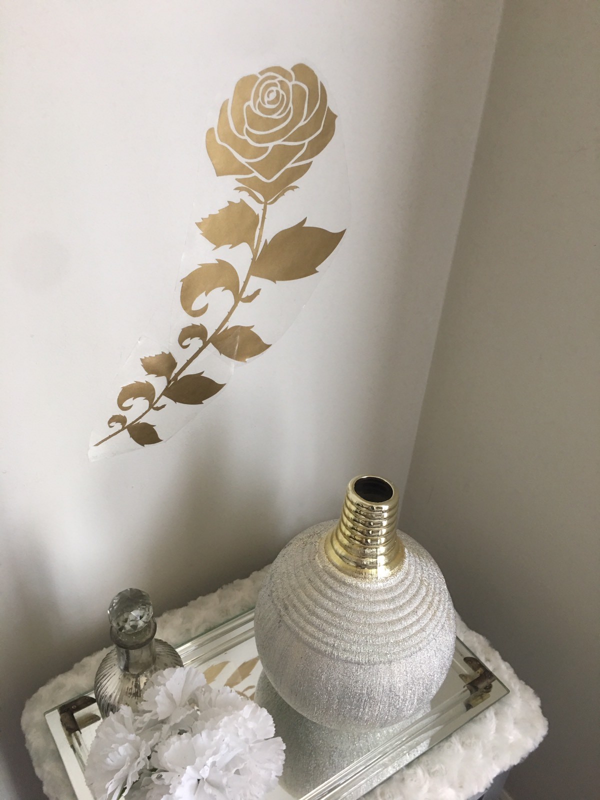 Gold Rose Floral Home Wall Decor Removable Decal Bathroom Wall Decal Sticker