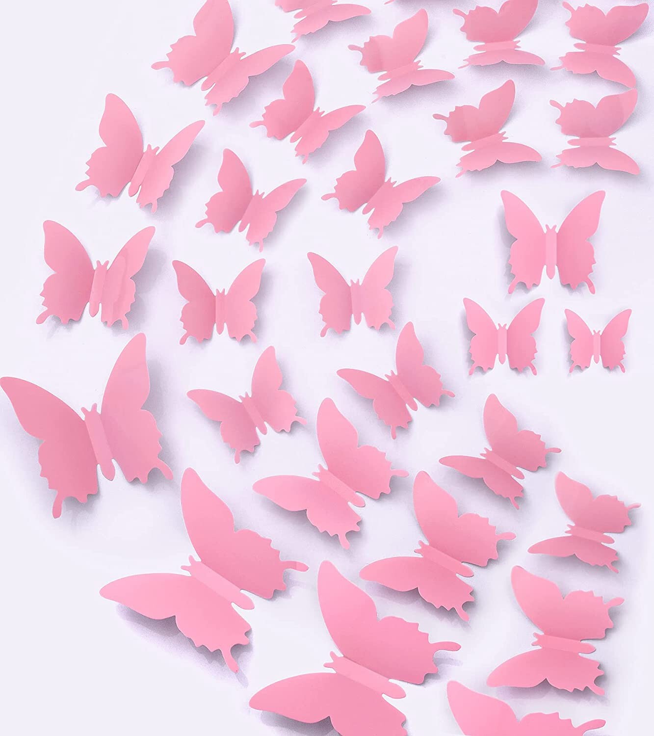 48pcs 3D Butterfly Wall Decor Pink Polished Butterflies Wall Stickers 3 Sizes
