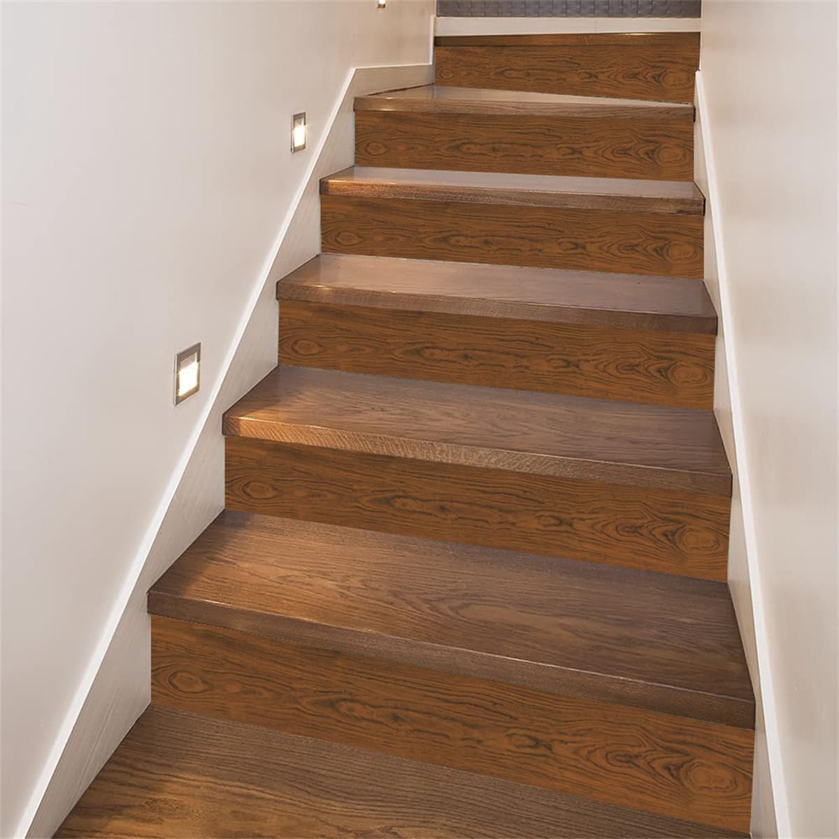 artfanke 6Pcs Vintage Wood Grain Stair Stickers Peel and Stick – Faux Wood Stair