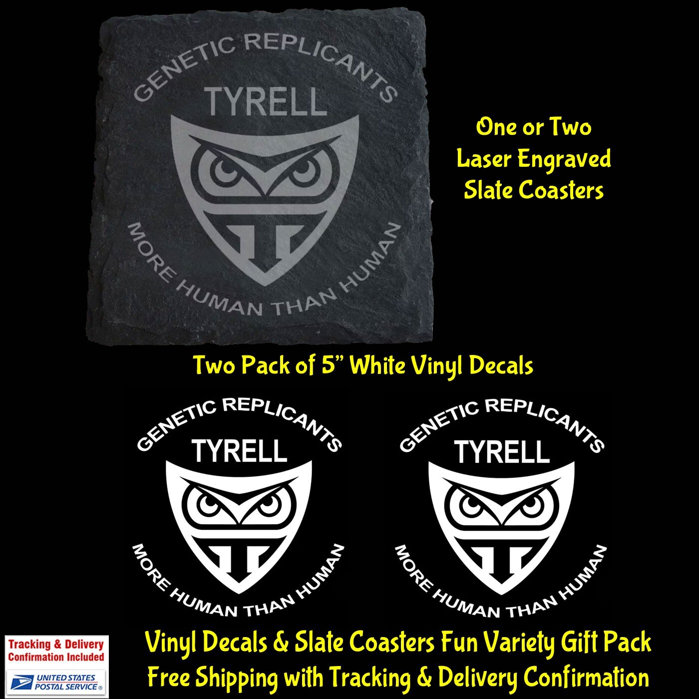Tyrell Corporation – Blade Runner Two Decals & A Laser Engraved Slate Coaster