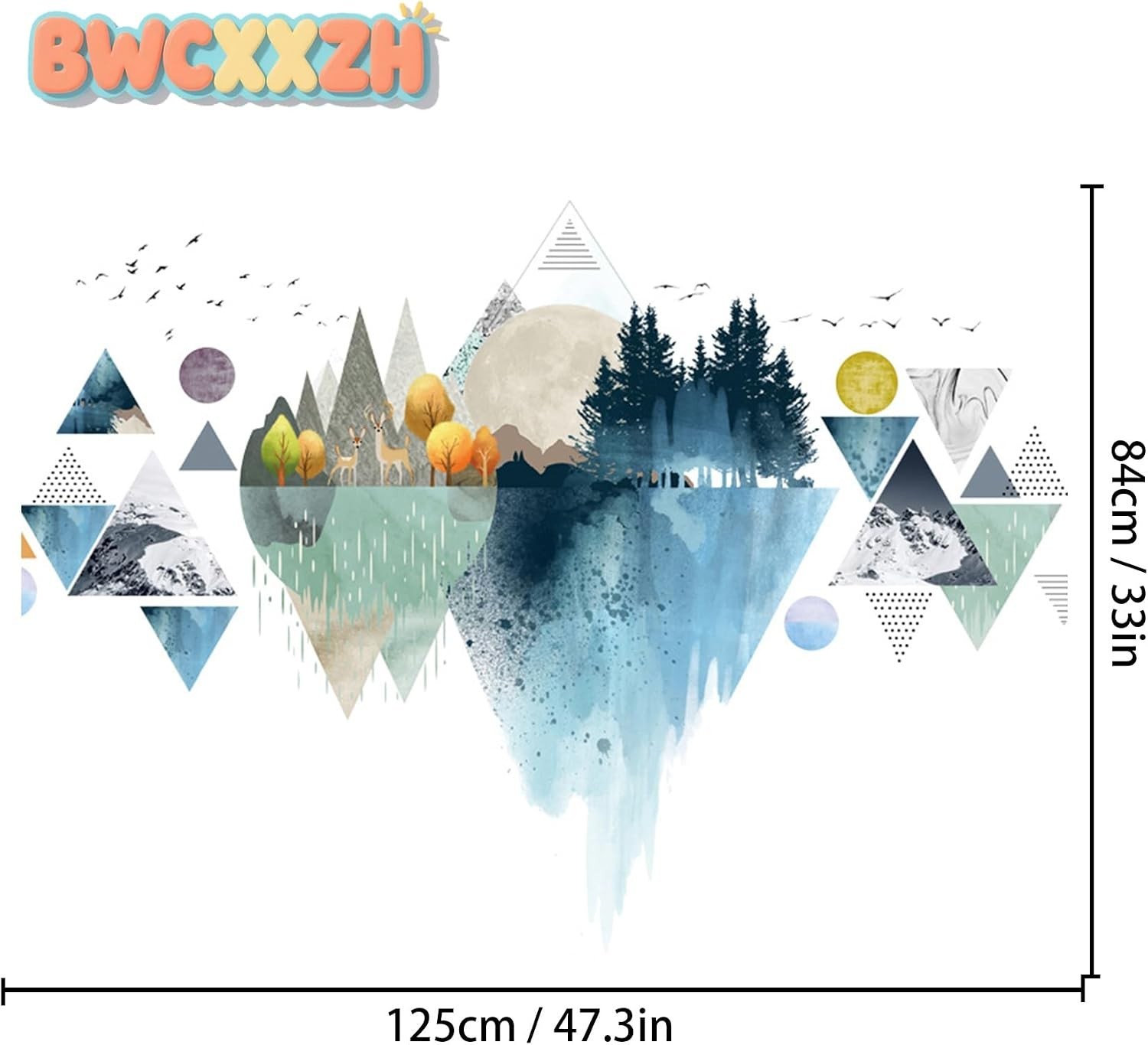 Wall Stickers Mountain Decal Geometric Removable Nursery Home Decor Blue