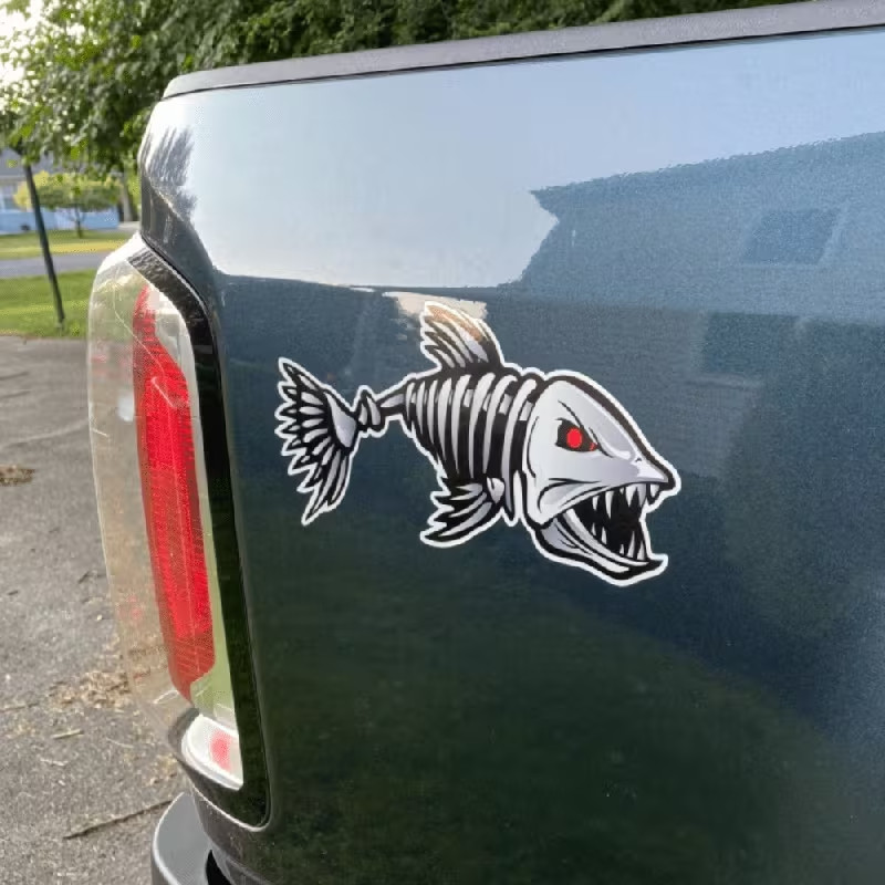 2pcs Waterproof Vinyl Fish Skeleton Decals Stickers for Cars, Boats & more