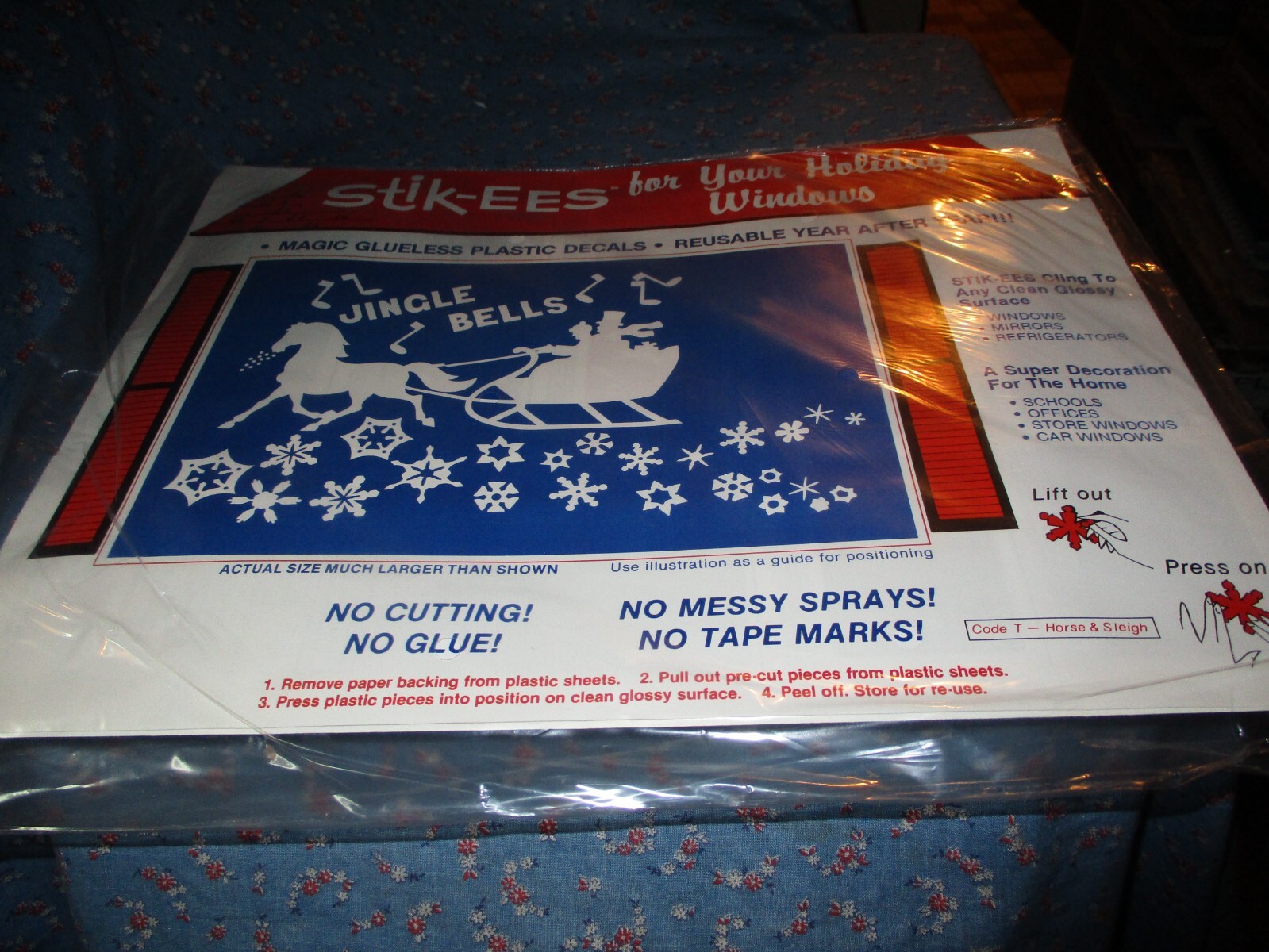 (1068) NOS Stik-ees Creative Fun Magic Plastic Decals T Horse & Sleigh