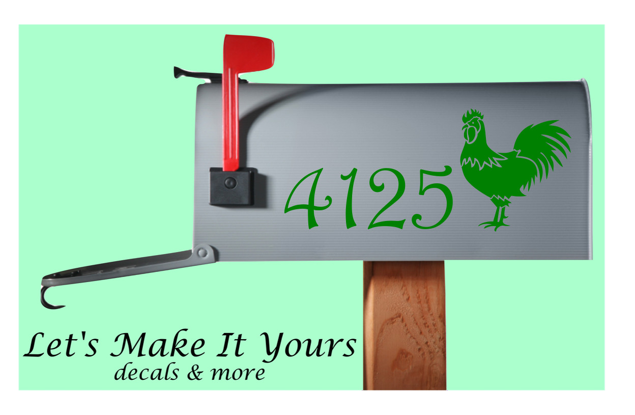 Rooster Custom Mailbox Decal With Street Number sand Door Numbers Single Side