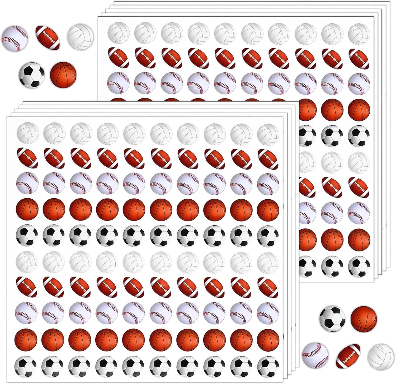 1000 Pcs Mini Sports Balls Stickers for Kids, 0.6In Baseball Basketball Soccer