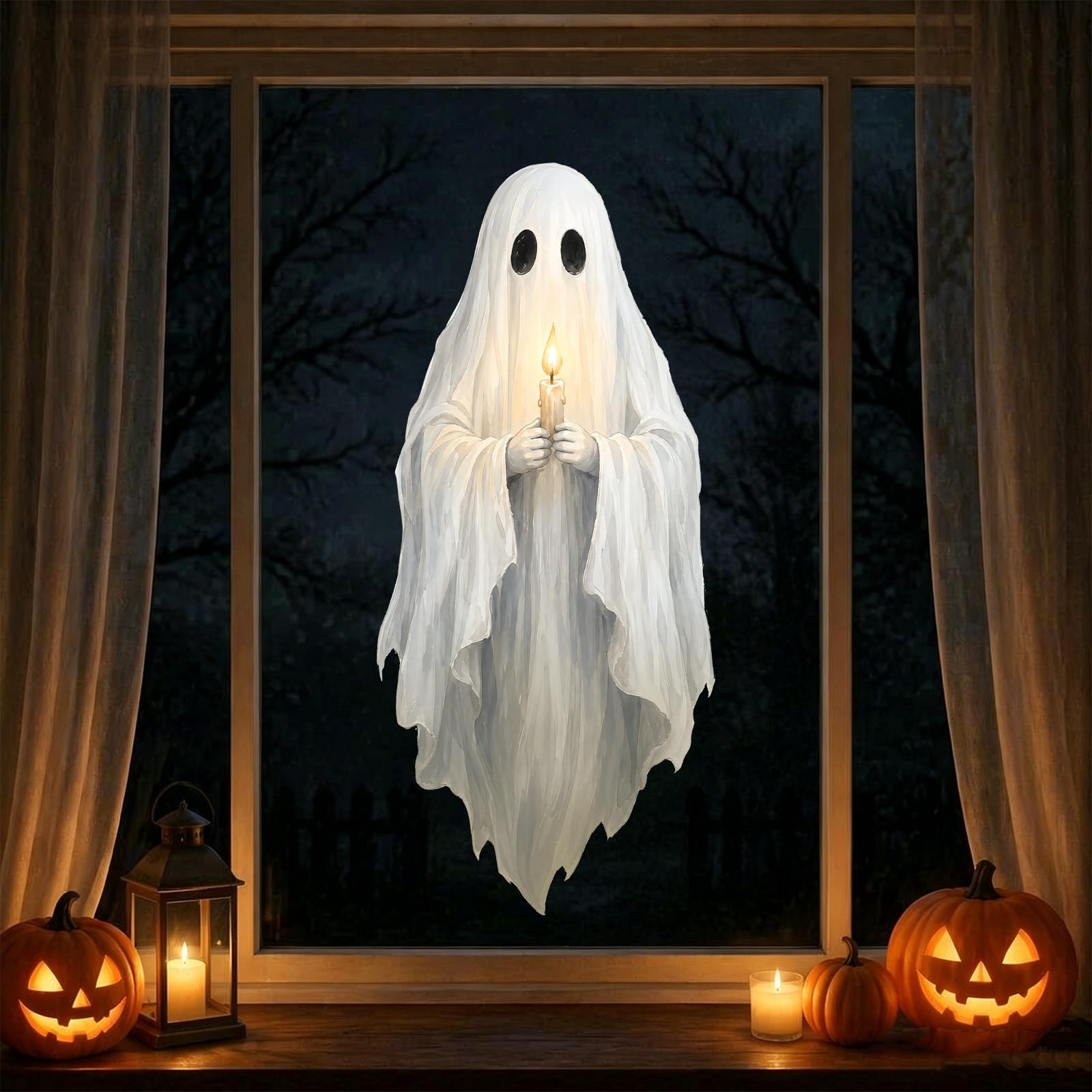 AnyDesign Halloween Ghost Window Clings Spooky 15.7 x 32.3 inch, White