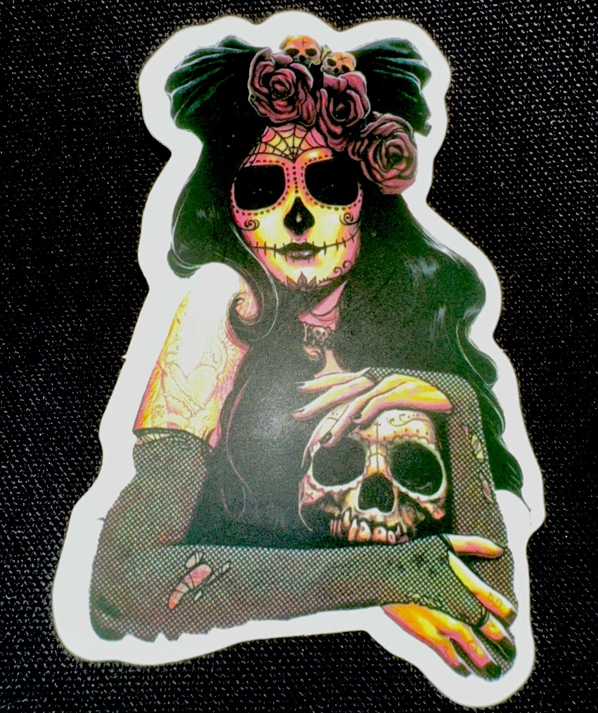 SEXY GIRL STICKER✨💋🌸💀🌸💋✨2 1/3” X 1 1/2”✨GOTHIC✨FUN TIME✨AWESOME✨